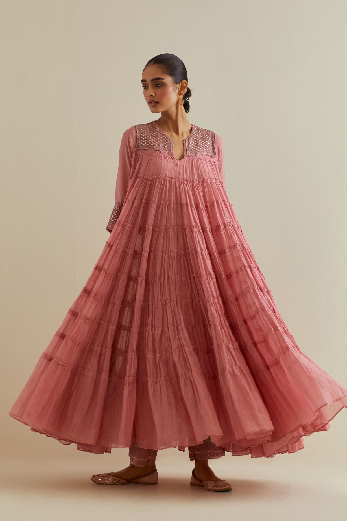 Pink  Multi-tiered Kurta Set