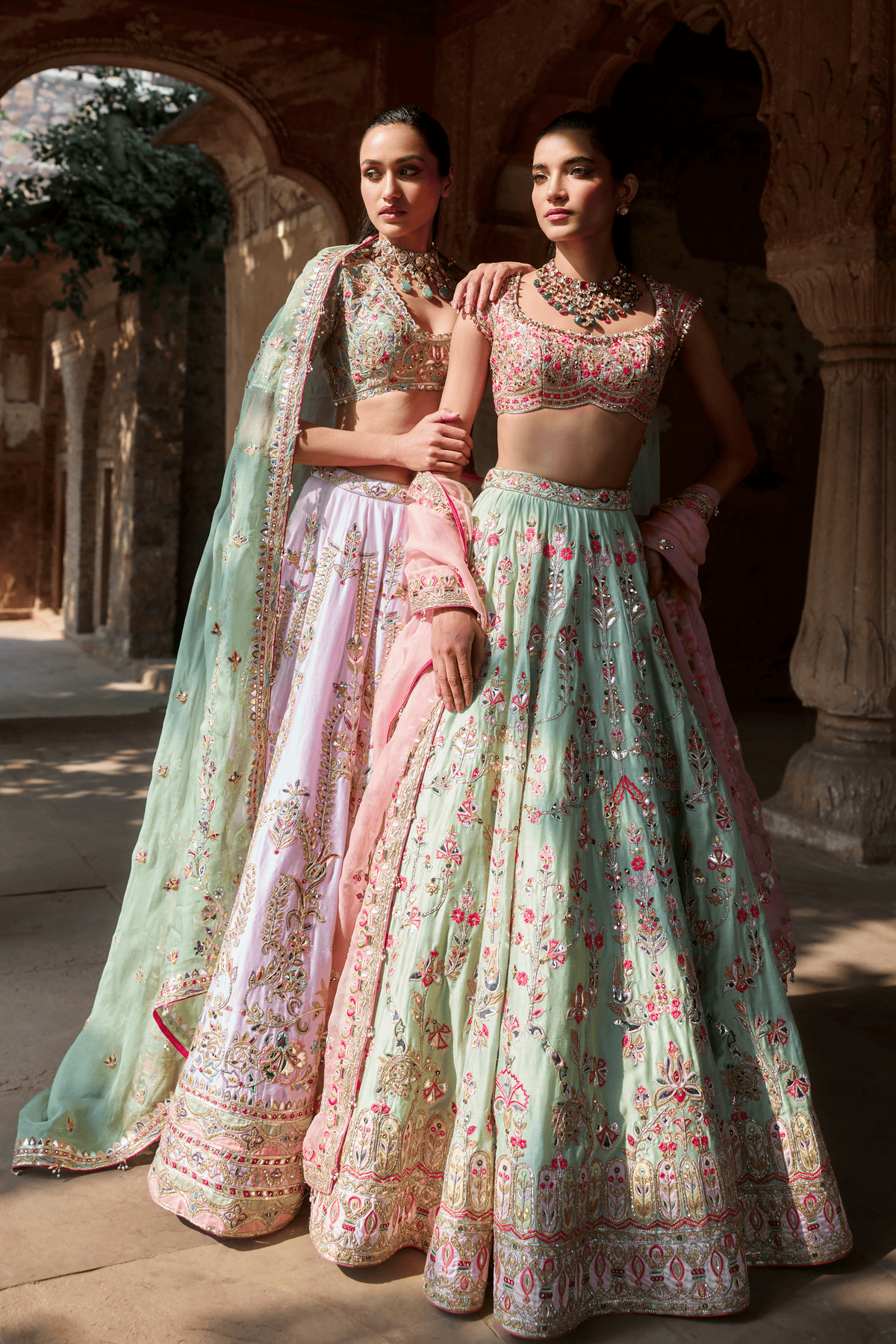 Mint Green Chanderi Lehenga Set