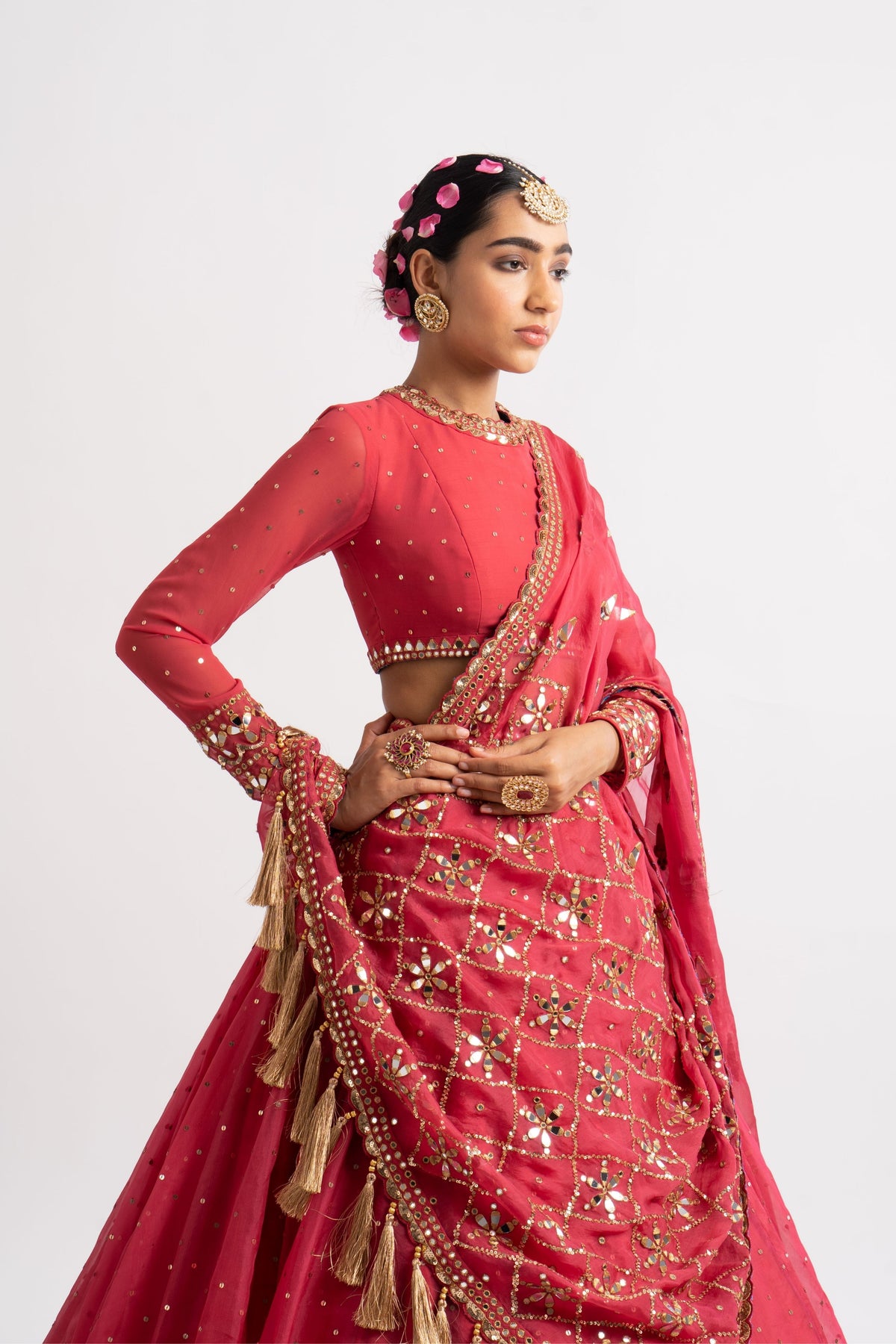 Deep coral lehenga