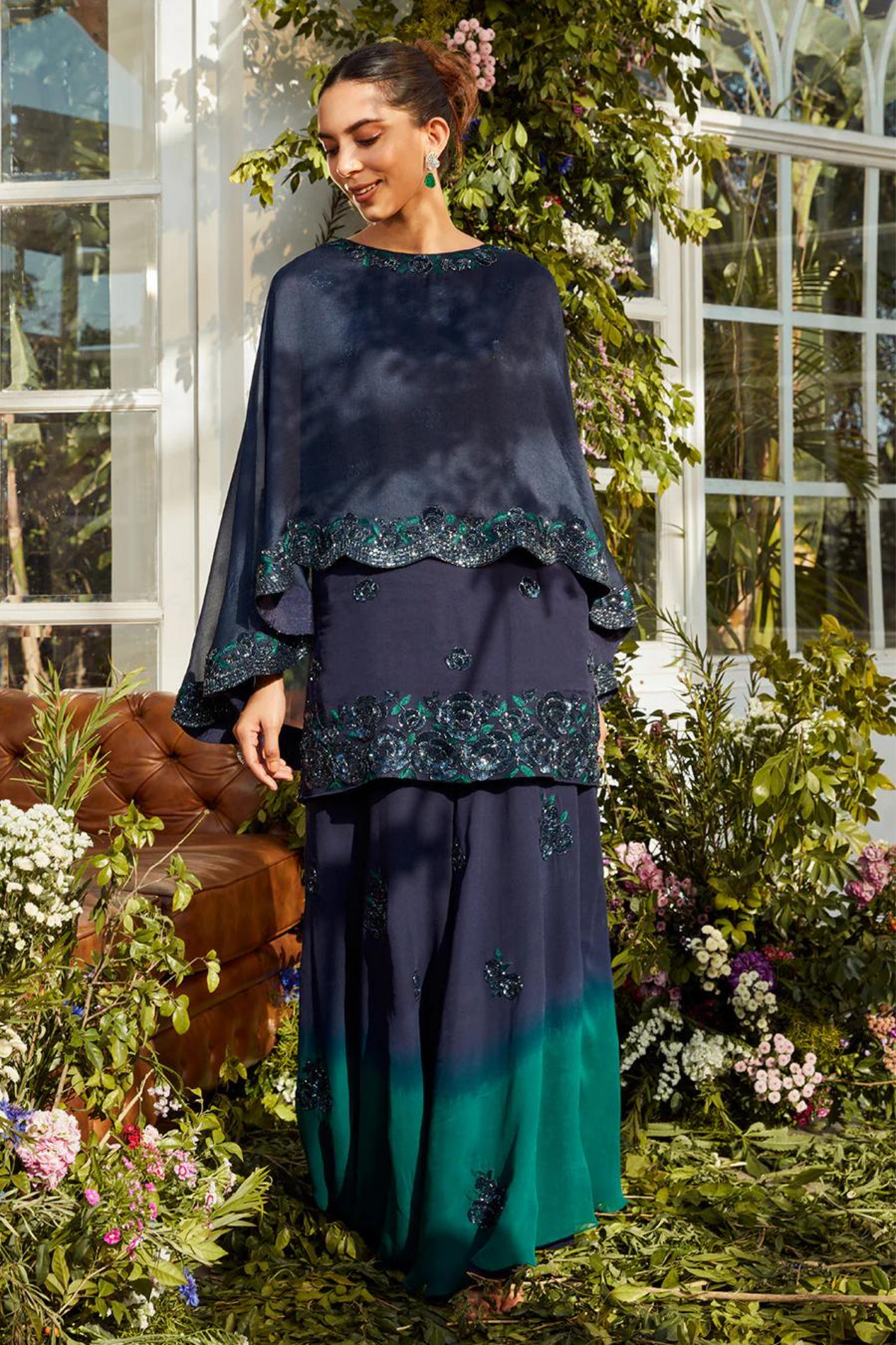 Peacock ombre sharara set