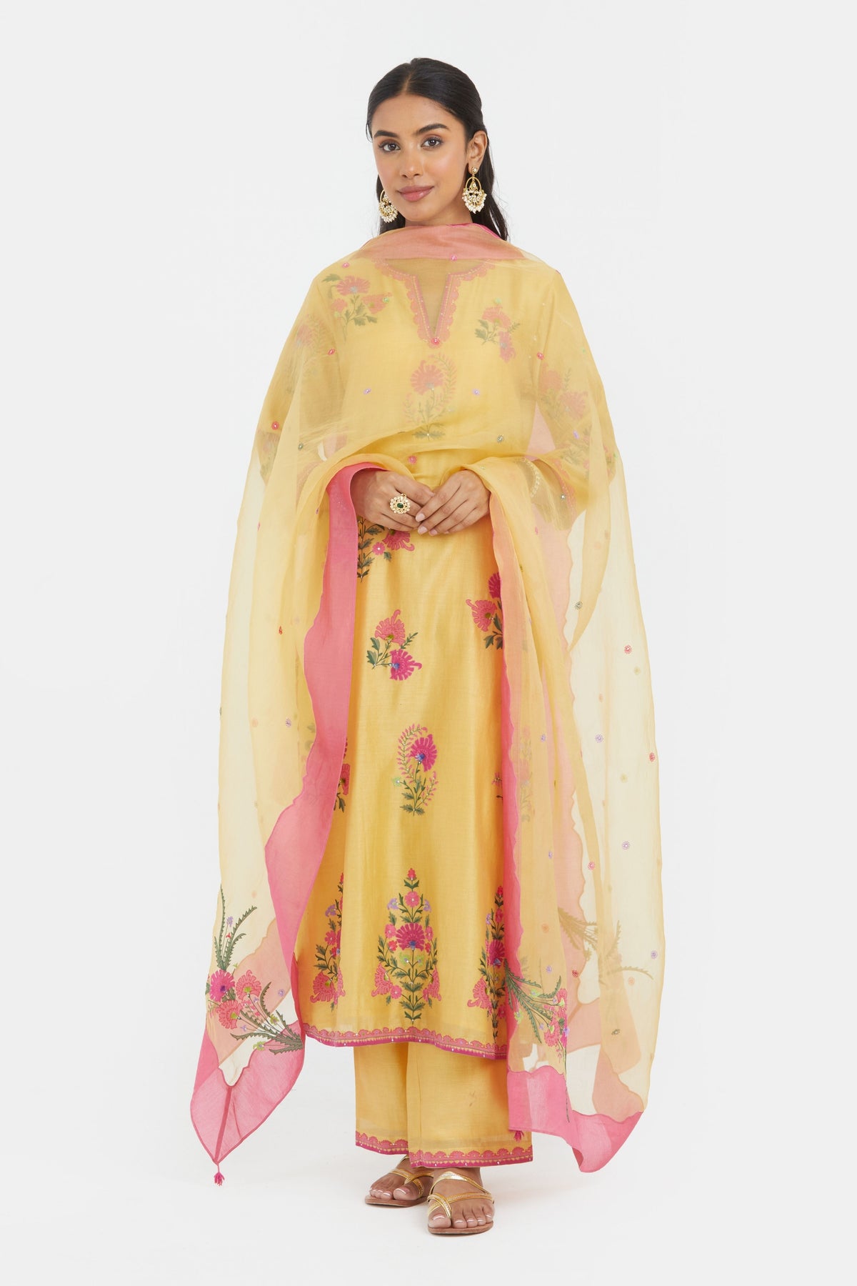 Yellow Silk Straight Kurta Set