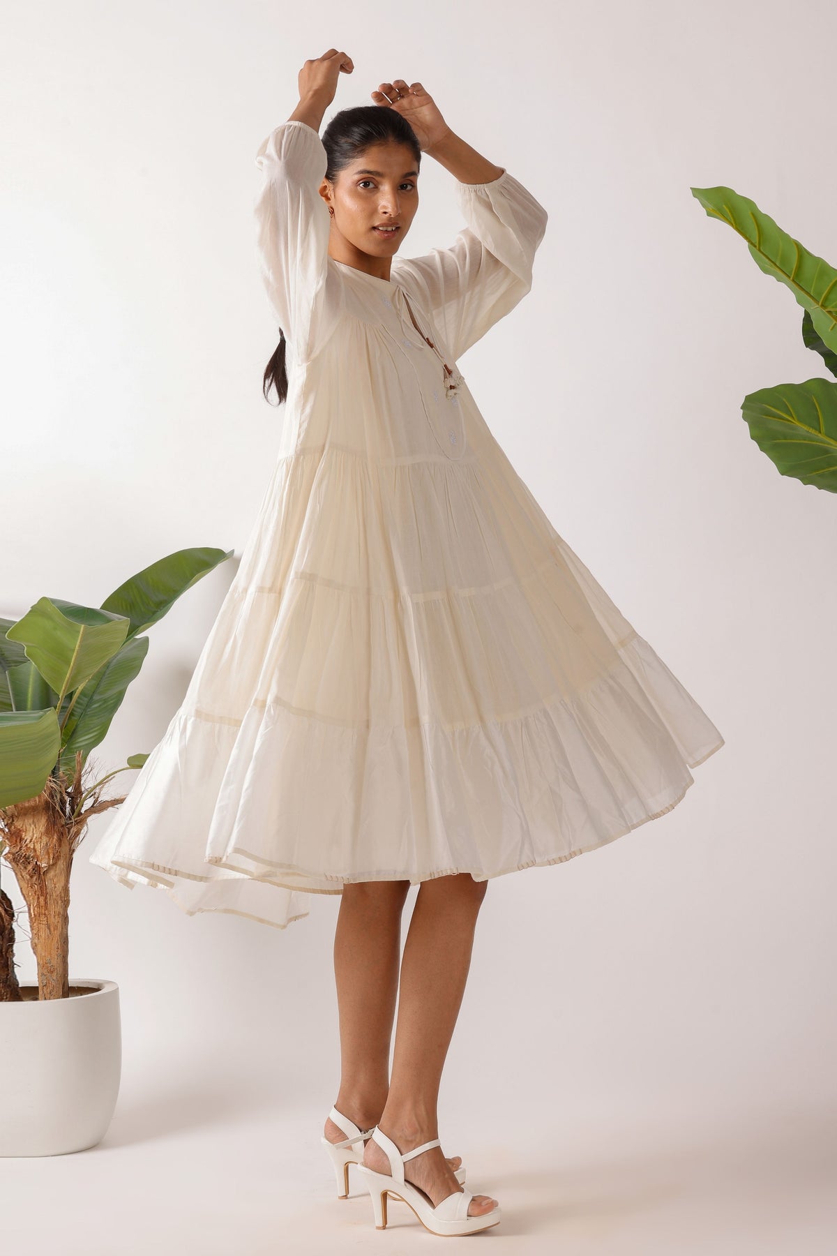 Jamdani Embroidered Yoke Tier Dress