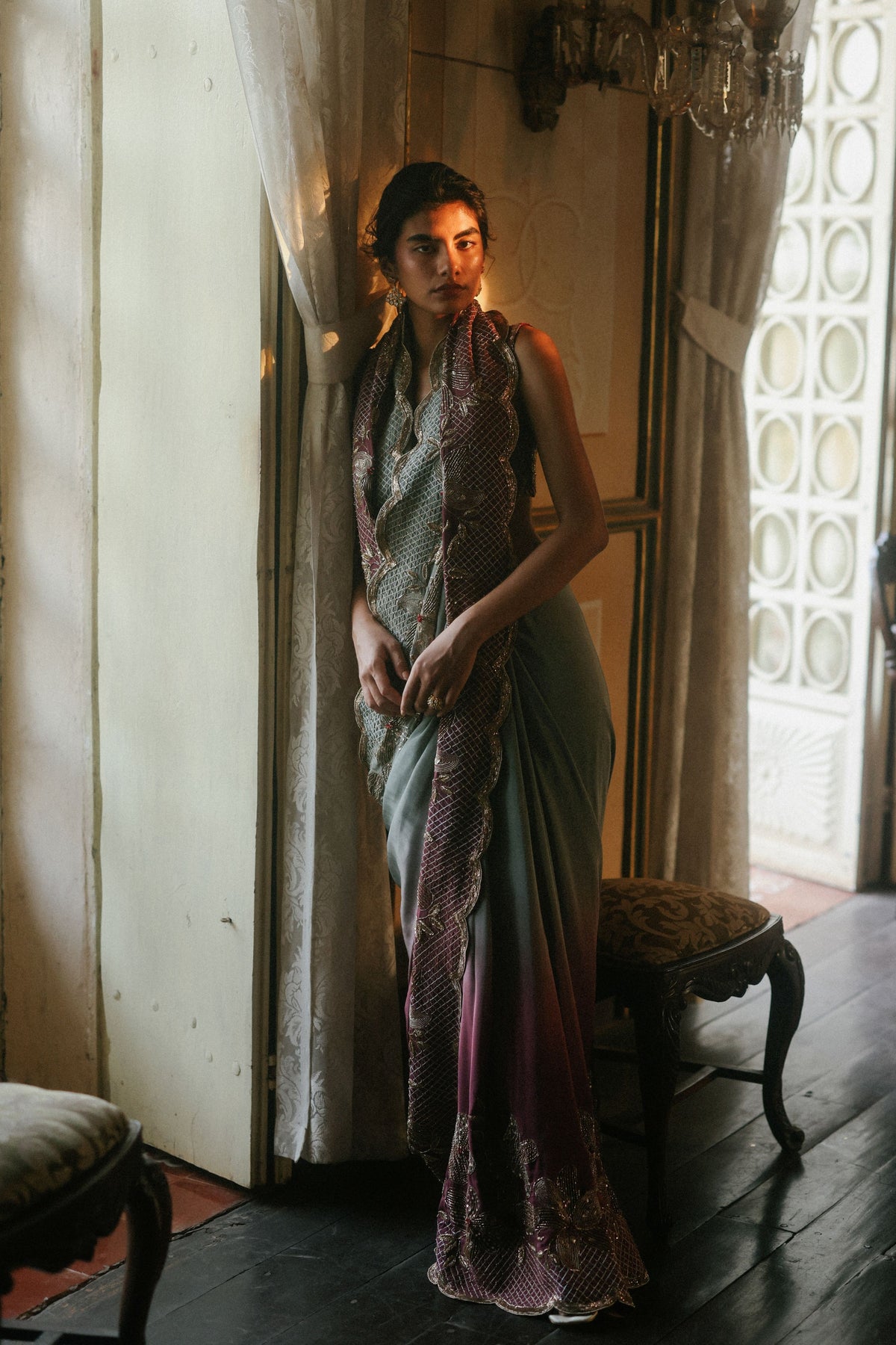 Crimson Moss Ombre Saree