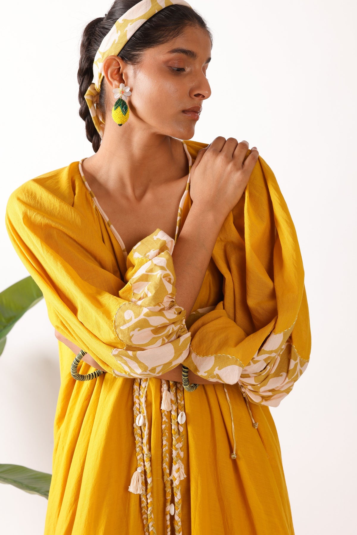 Pomegranate Print Yellow Maxi Dress