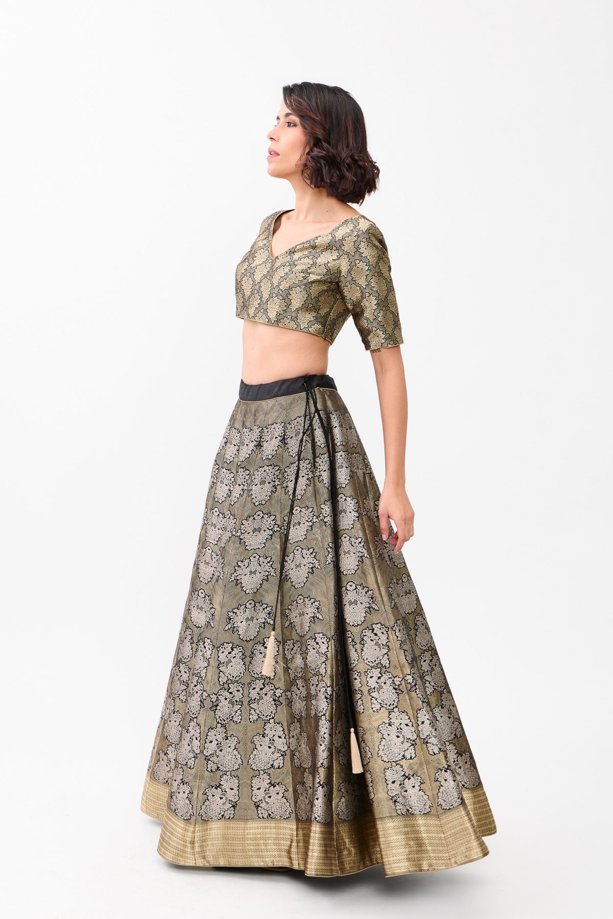 Black Gulhar Gold  Zari  Lehenga Set