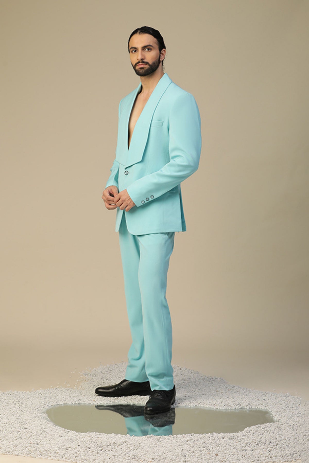 Blue Wide Lapel Elegant Suit