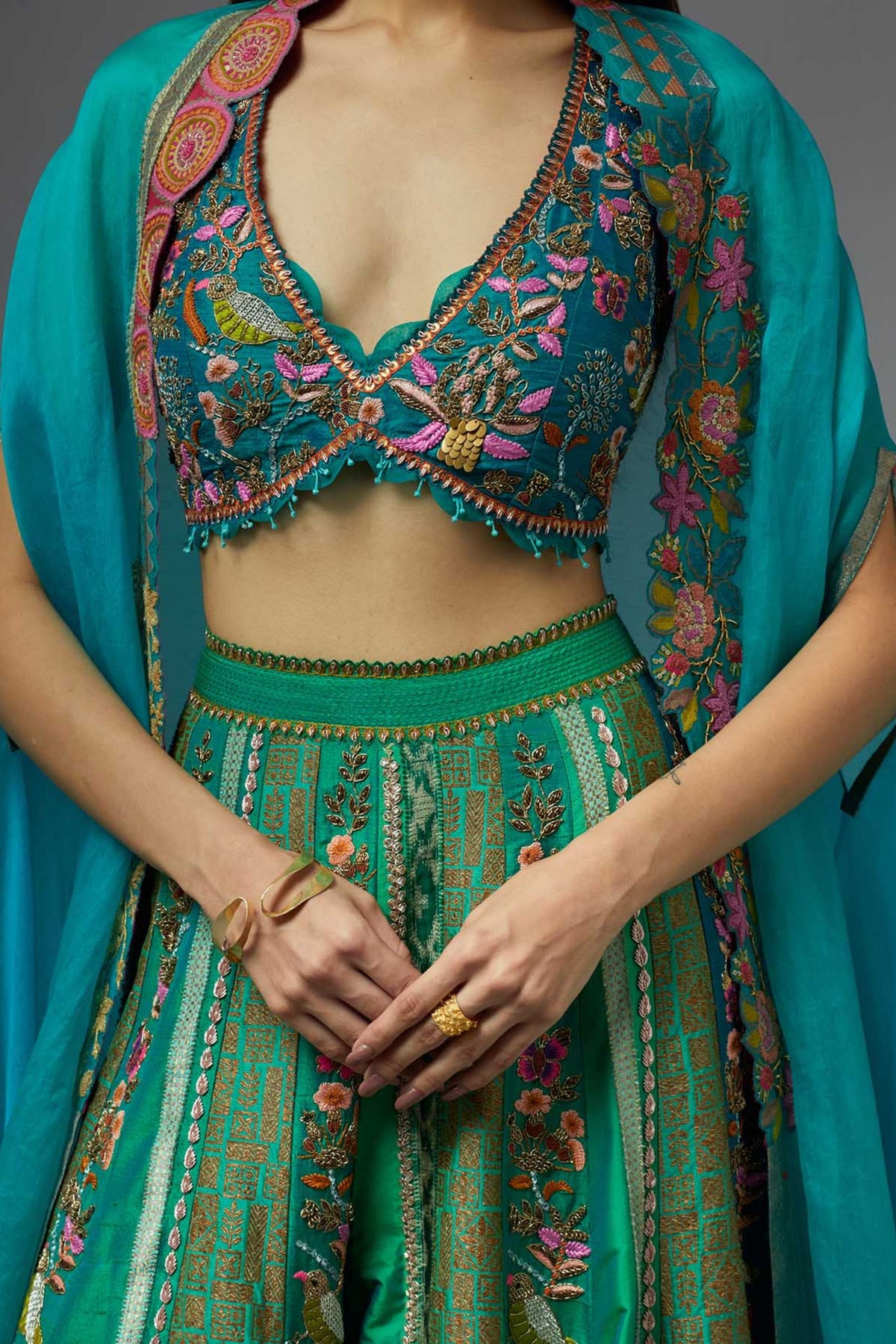 Turquoise and Green Sharara Set