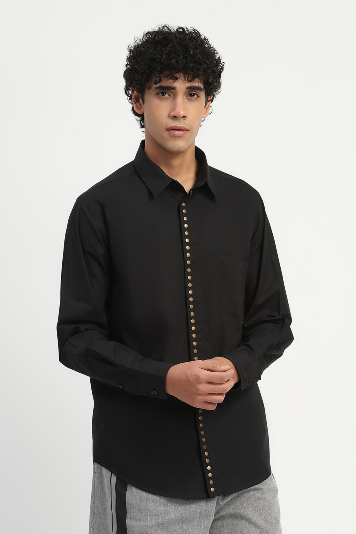Studs Placket Indigo Shirt