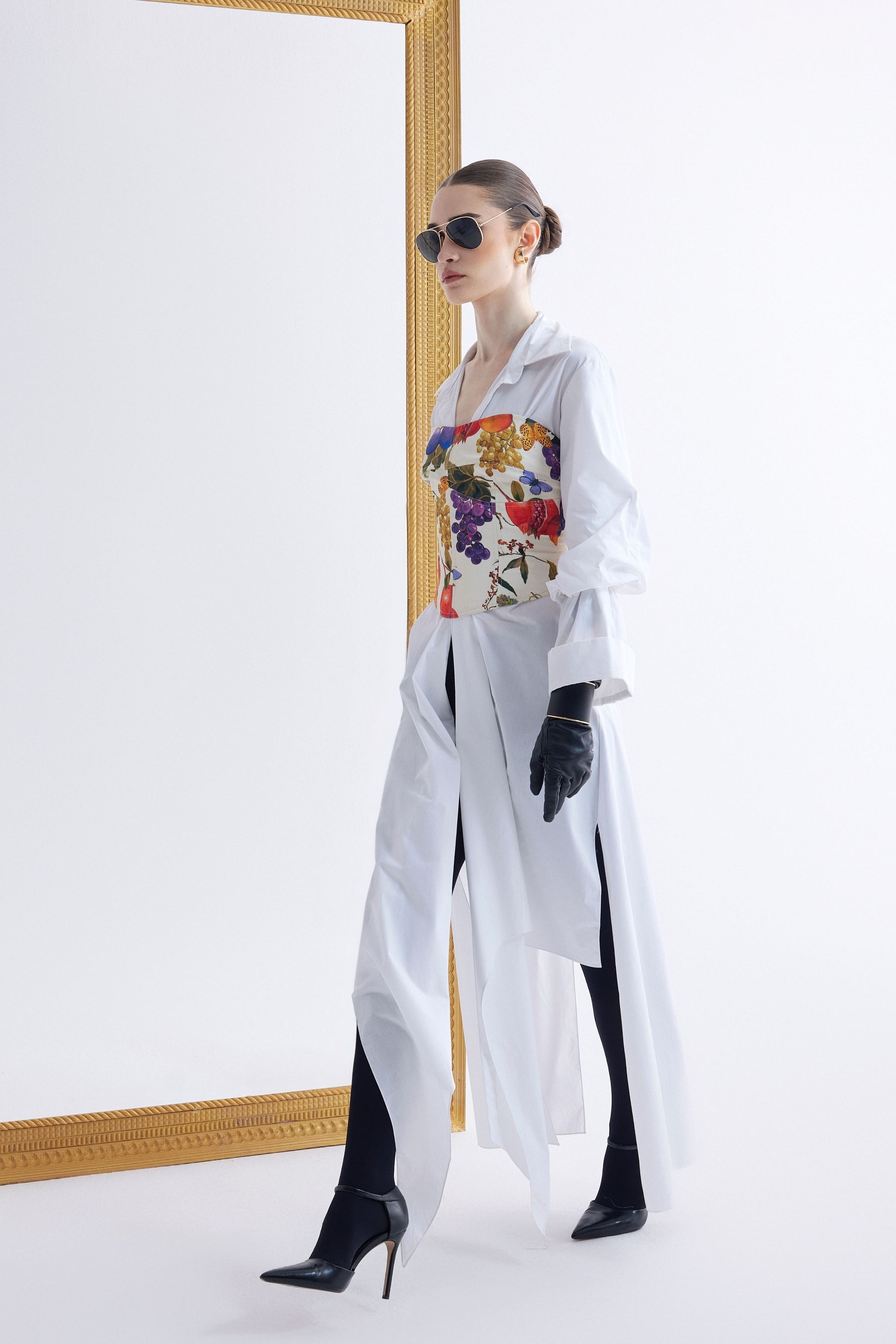 ☆CORSET LAYERED COTTON MAXI SHIRT DRESS/KIMHEKIM☆ Corset Layered Cotton Mini Shirt Dress (Black) - KIMHĒKIM