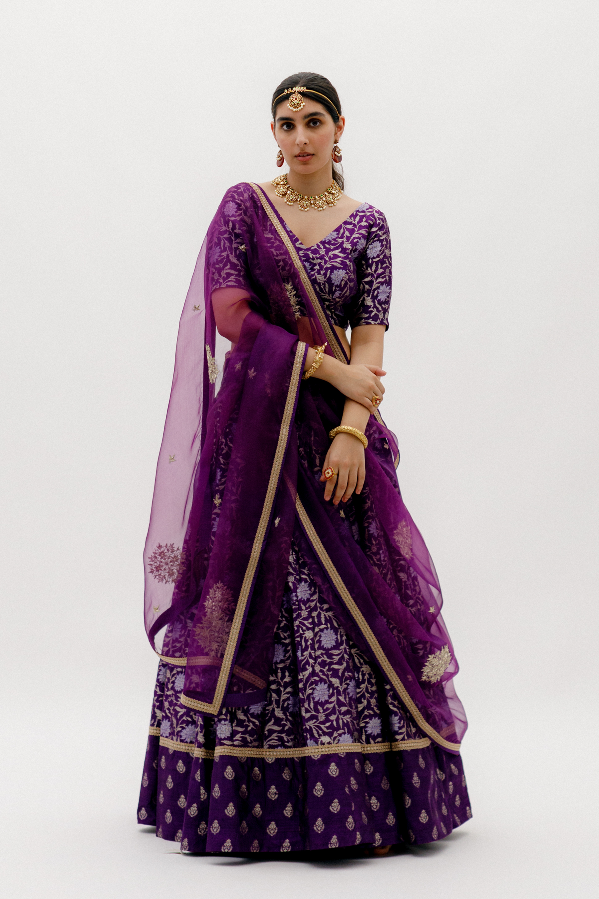 Purple Benarasi Silk Lehenga set