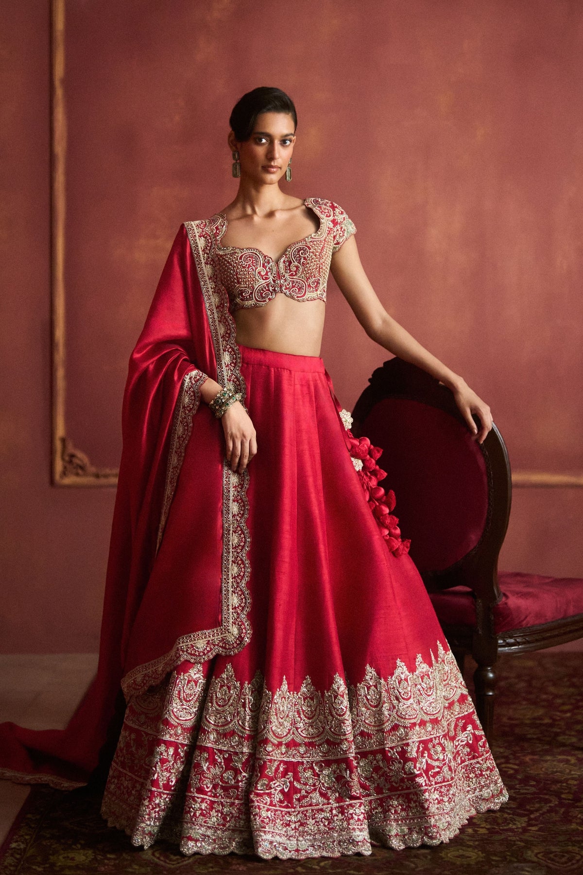 Red Embroidered Lehenga Set