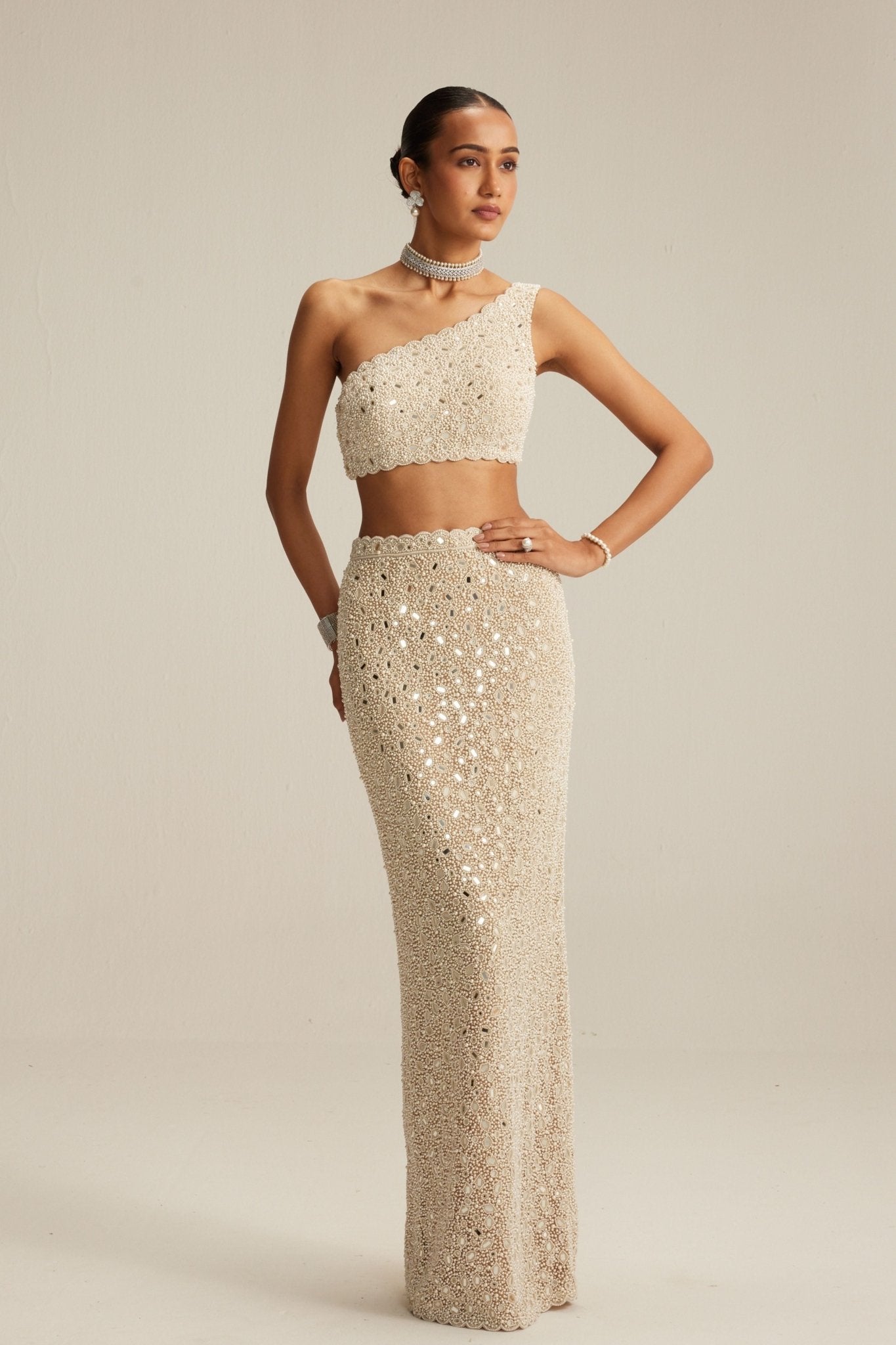 One Shoulder Pencil Skirt Set - Vvani by Vani Vats - Elahe