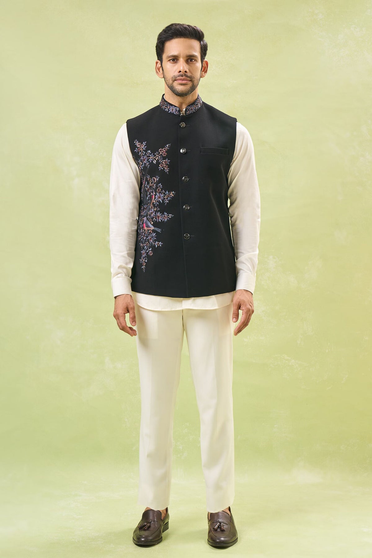 Black Embroidered Nehru Jacket