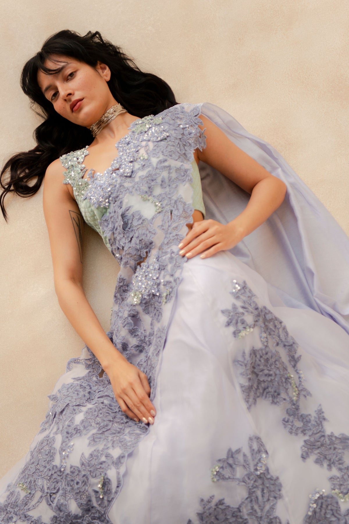 Lace Embroidered Blouse Lehenga Drape