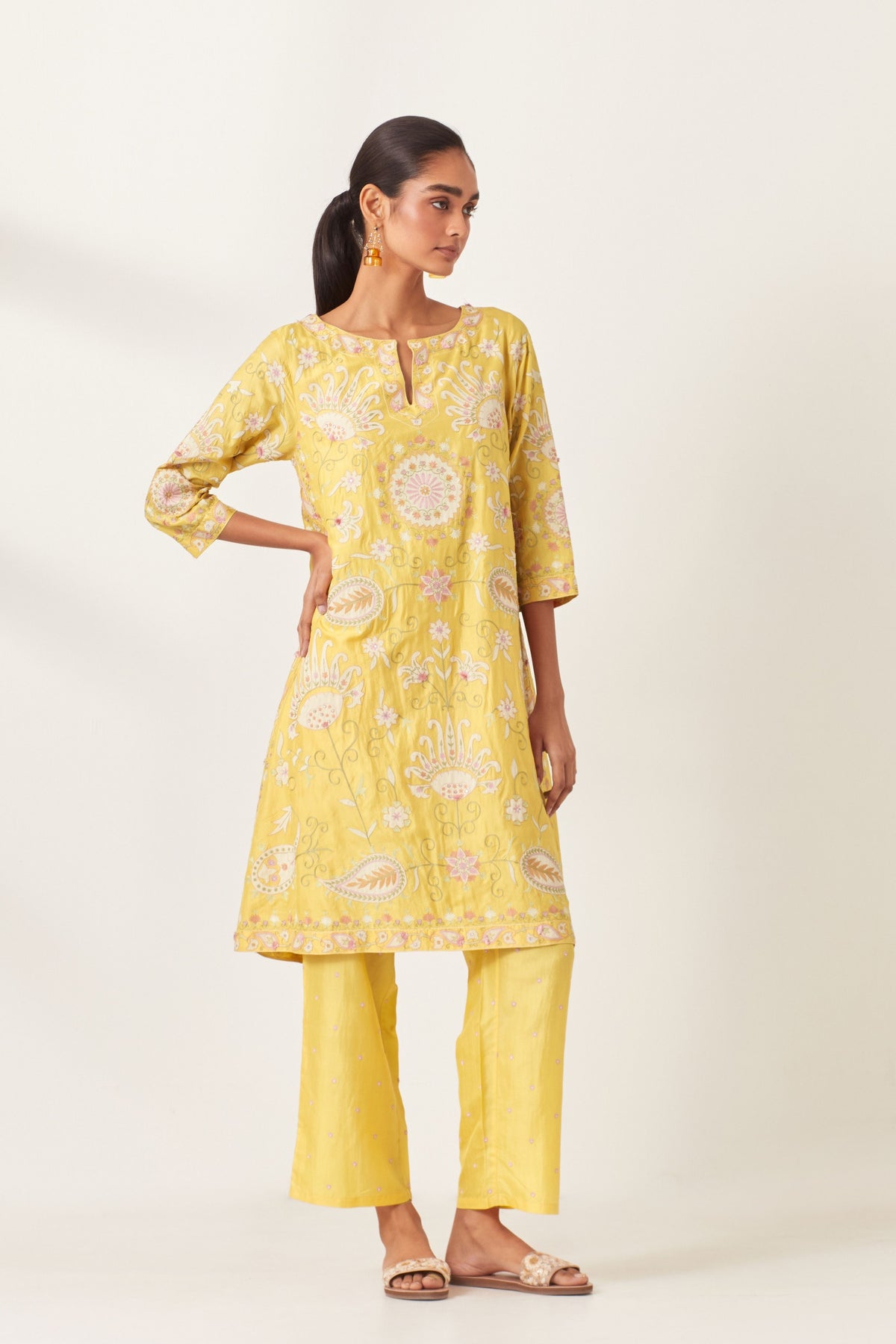 Yellow Short A-line Kurta Set