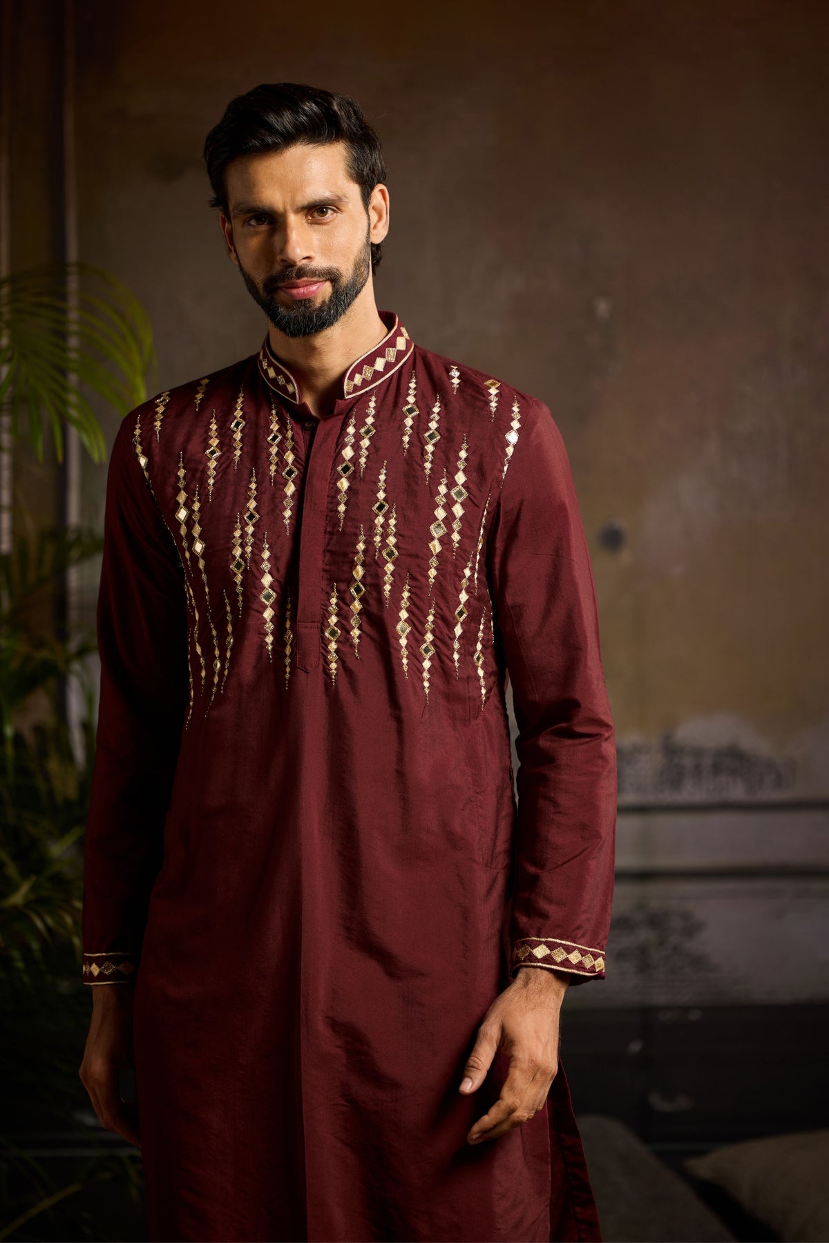 Maroon With Gold Kurta set