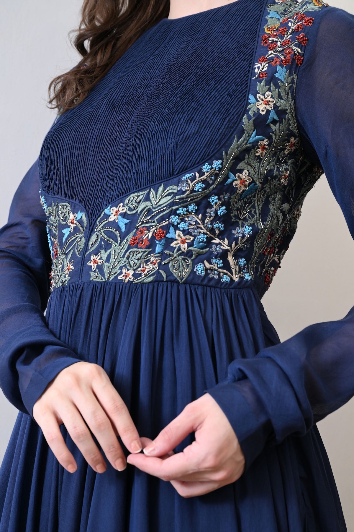 Blue Pintuck Bodice Embroidered Anarkali