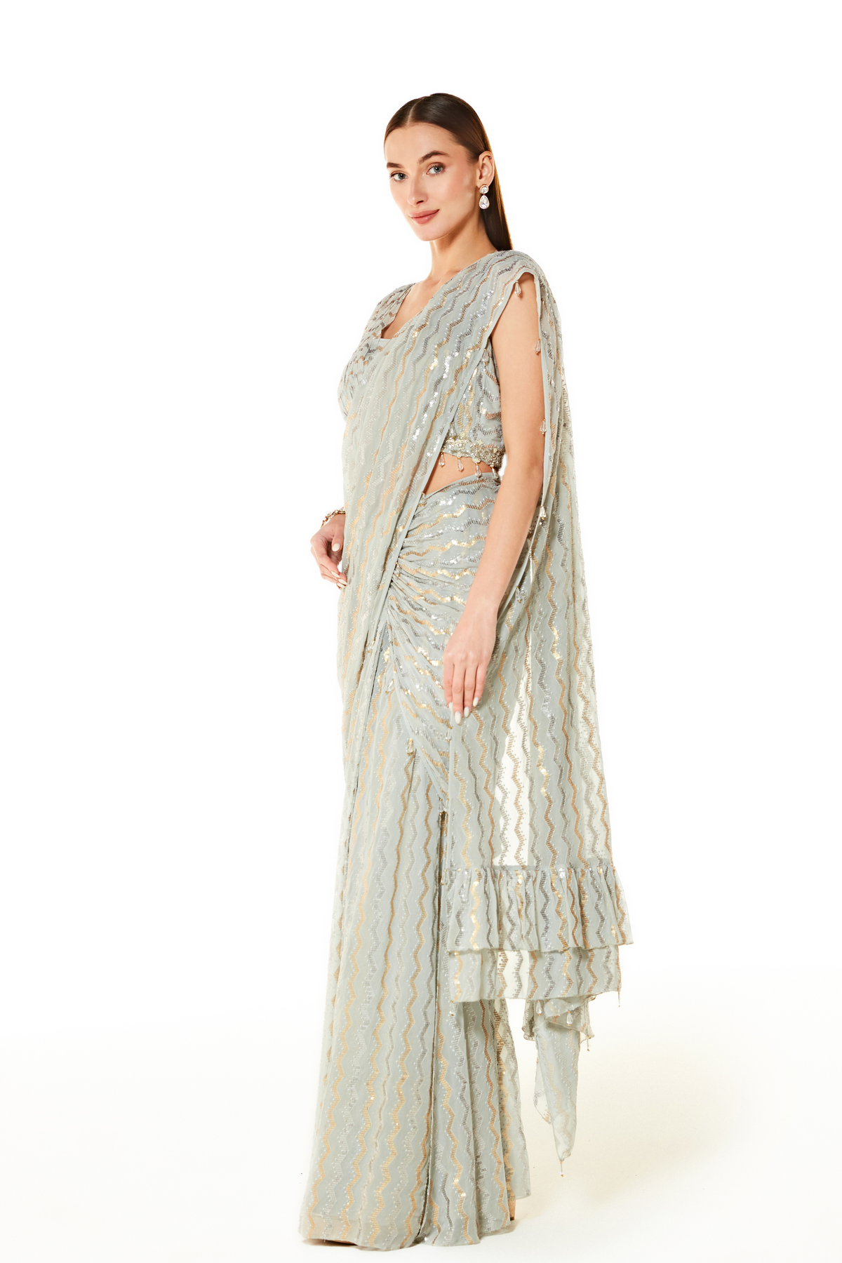 Silver Sairaa Embroidered Saree Set