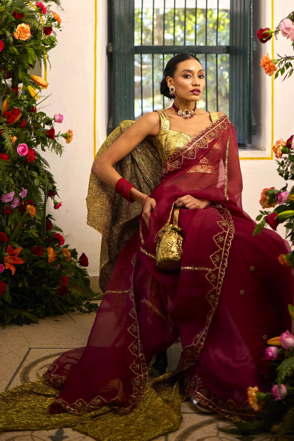 Maroon Mehafil Saree Set