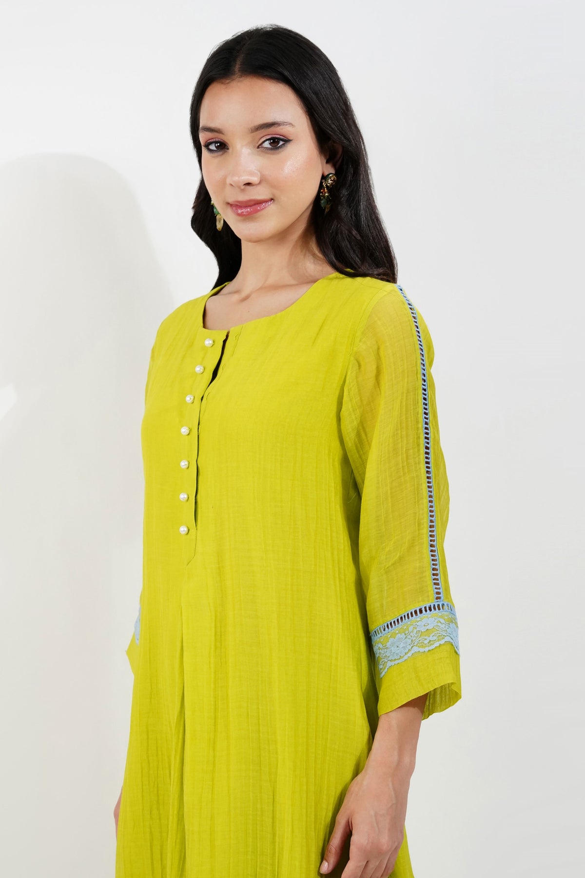Lime Chanderi Kurta Set