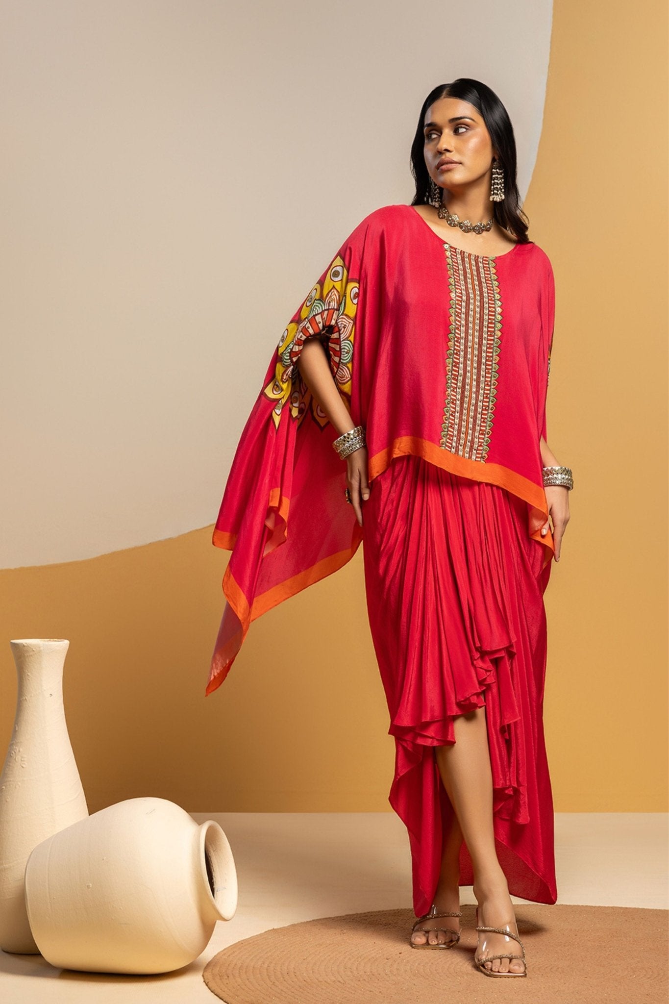 Pink Kimono Drape Skirt Set - Sougat Paul - Elahe