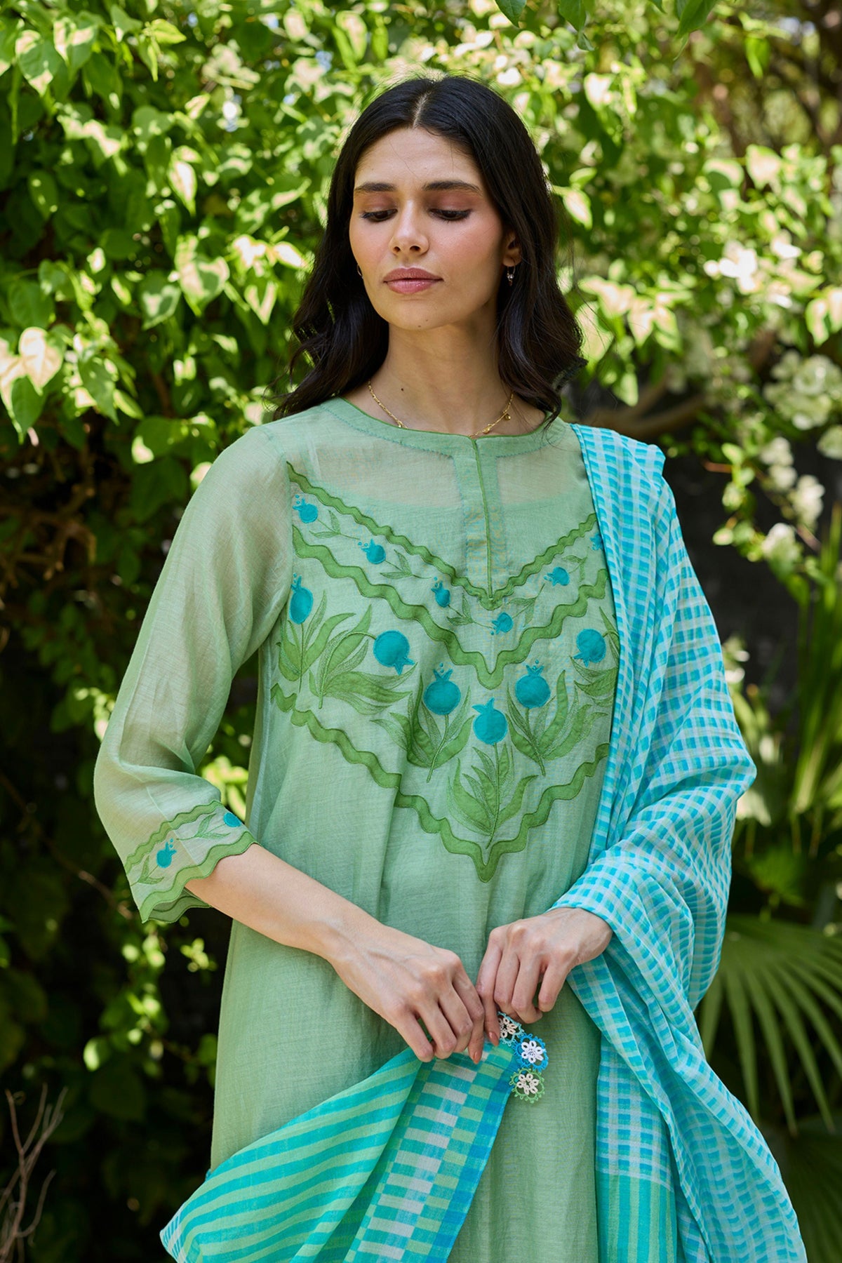 Pomegranate Trail Green Embroidered Kurta Set