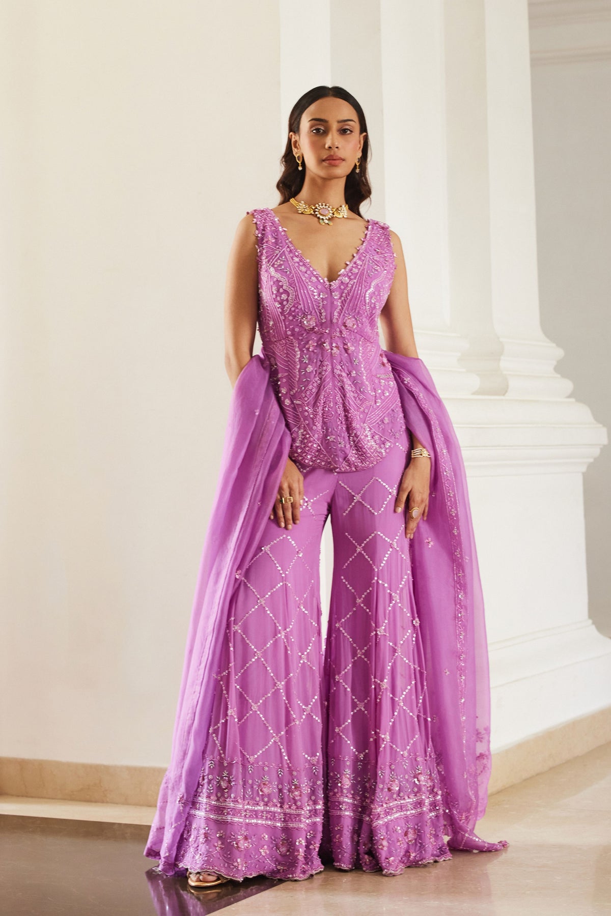 Bubblegum Pink Tonal  Peplum Sharara