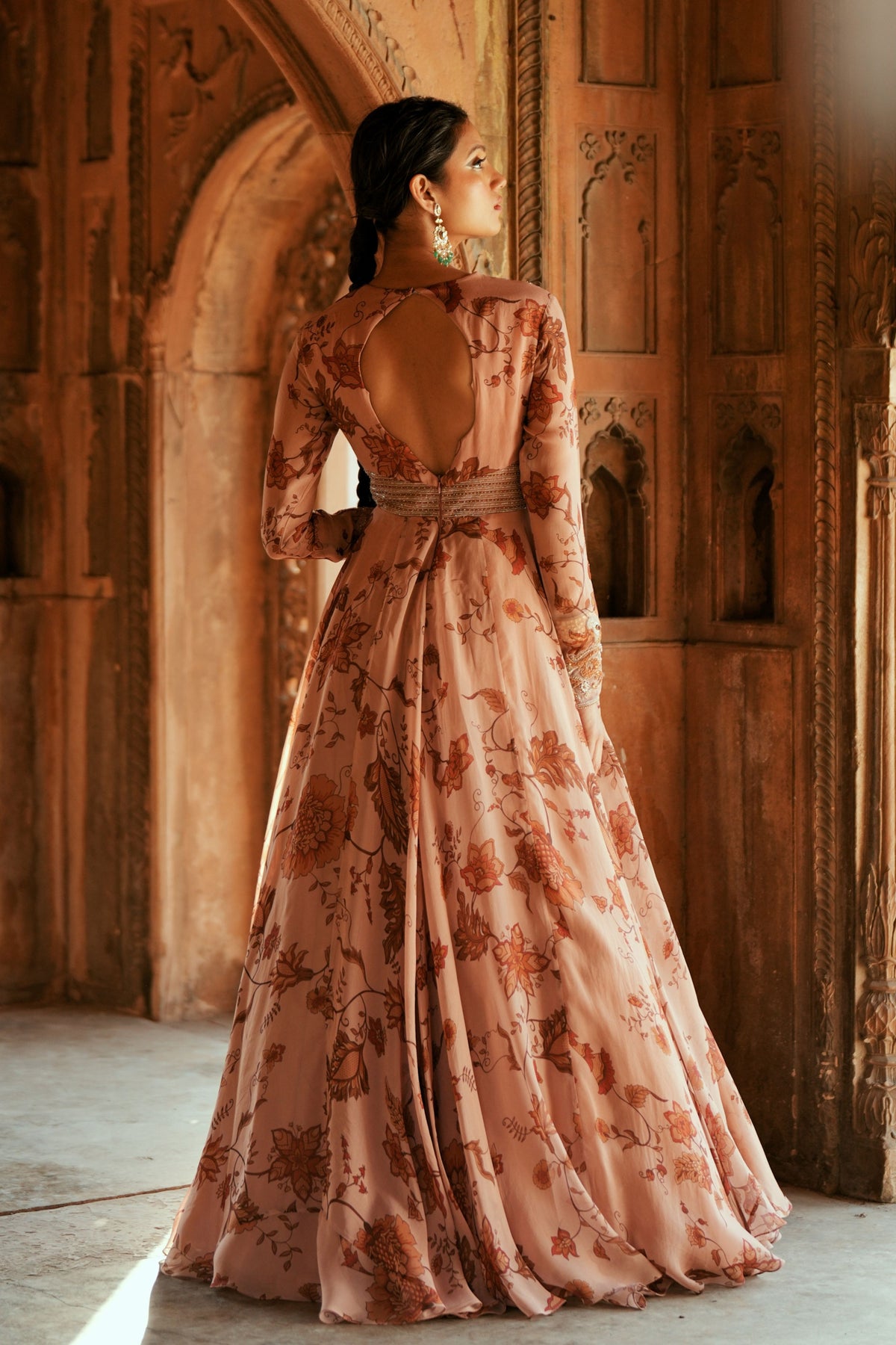 Powder Pink Organza Anarkali Set