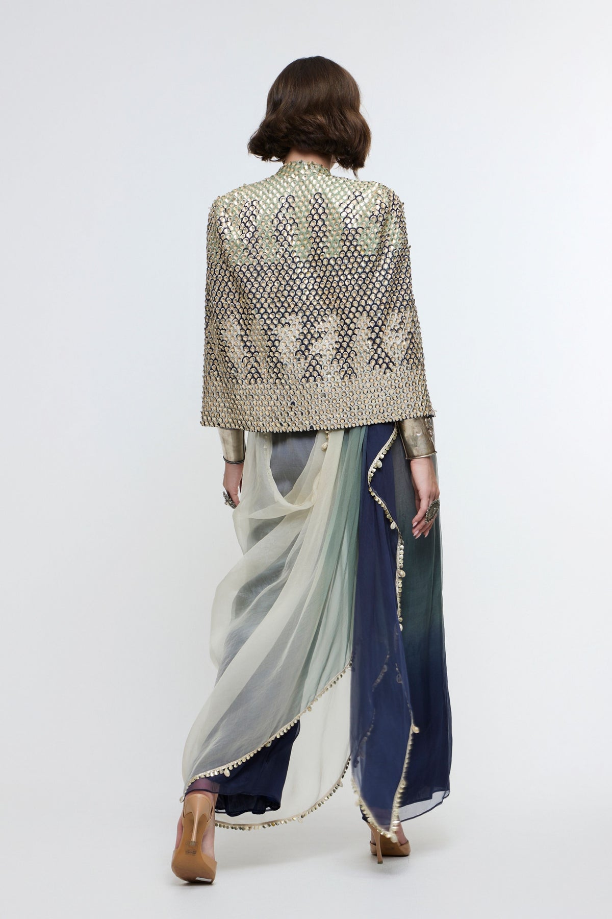 Meher Embellished Cape Jacket Set