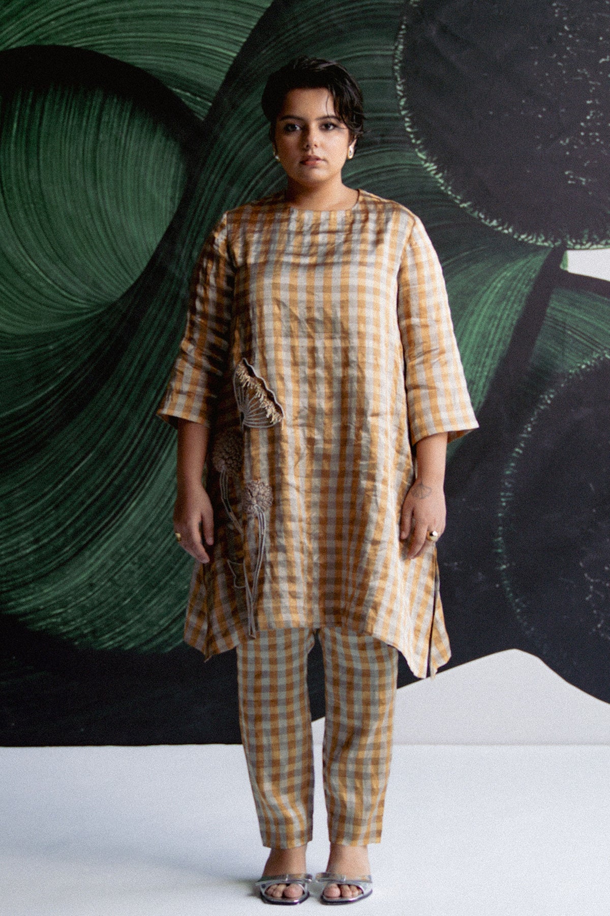 Gold Check Tunic With Pants