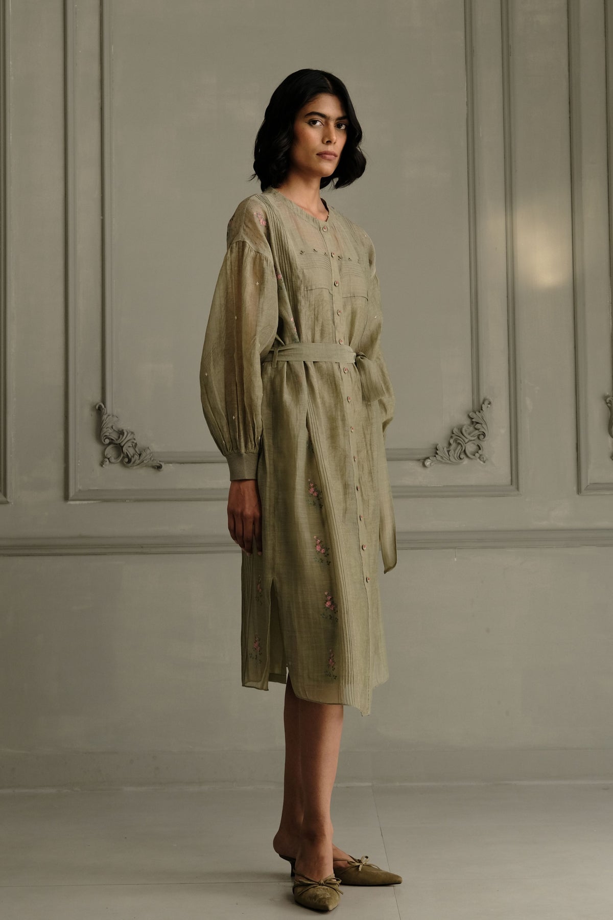 Sage Green Belted Dress