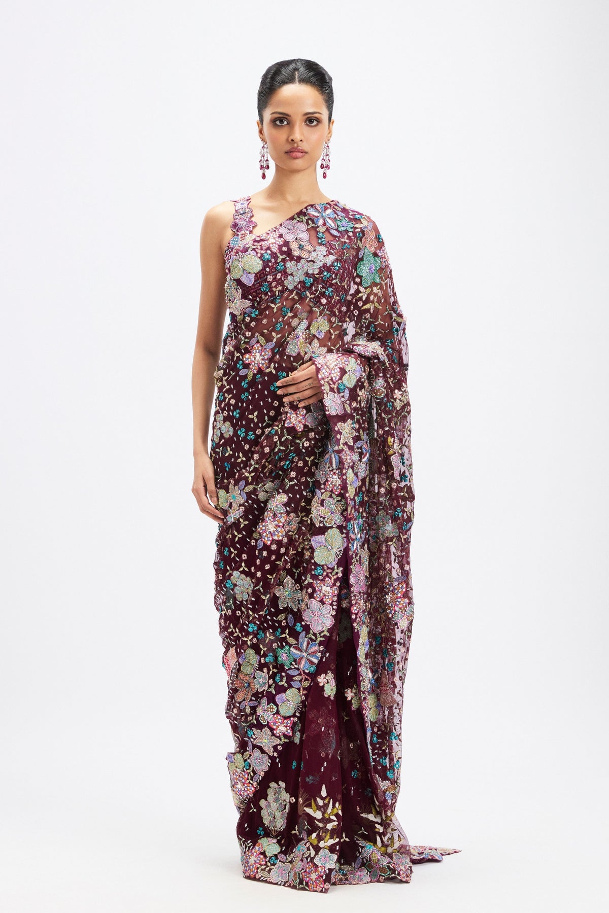 Noira Plum Tulle Saree