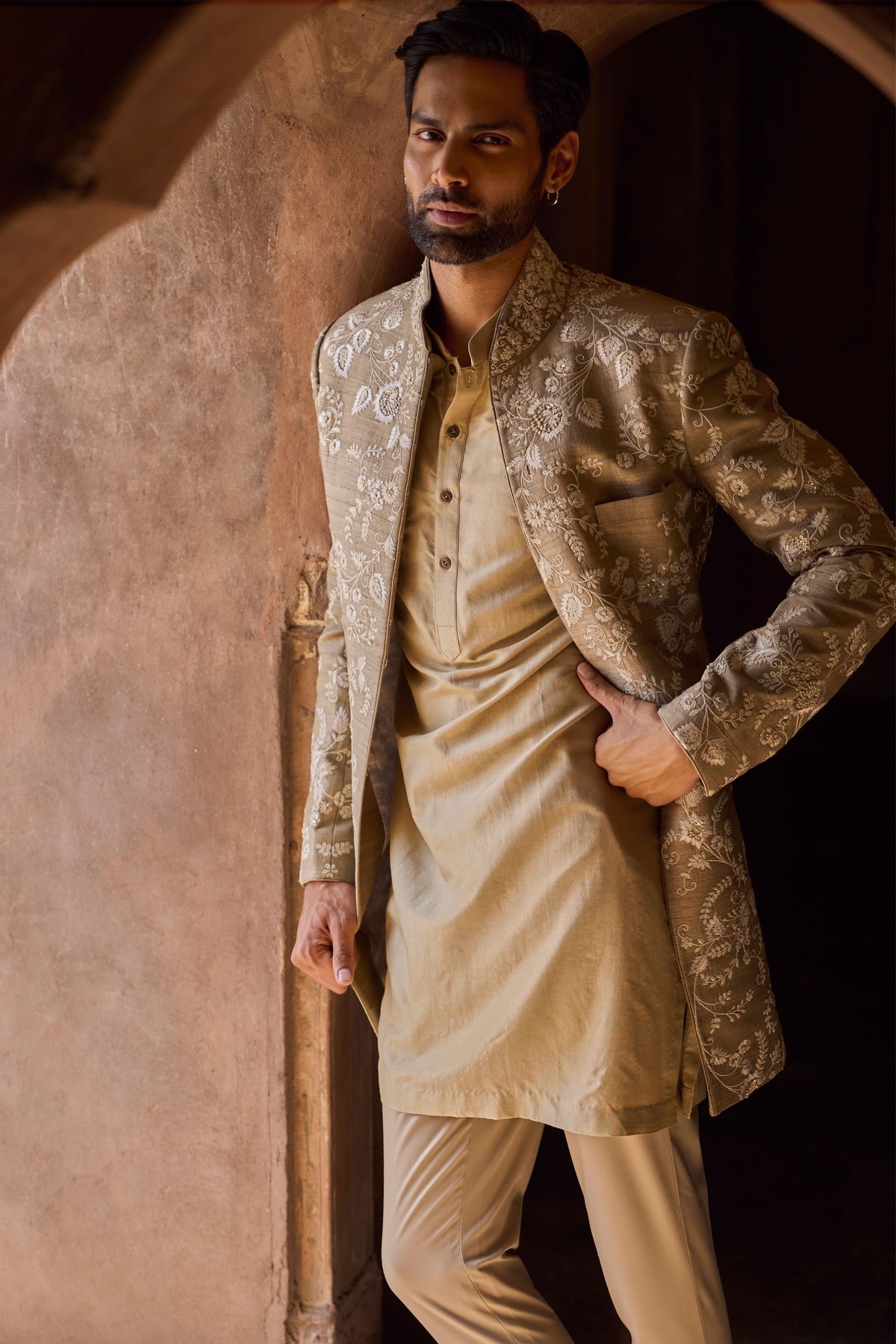 Golden Beige Sherwani Set