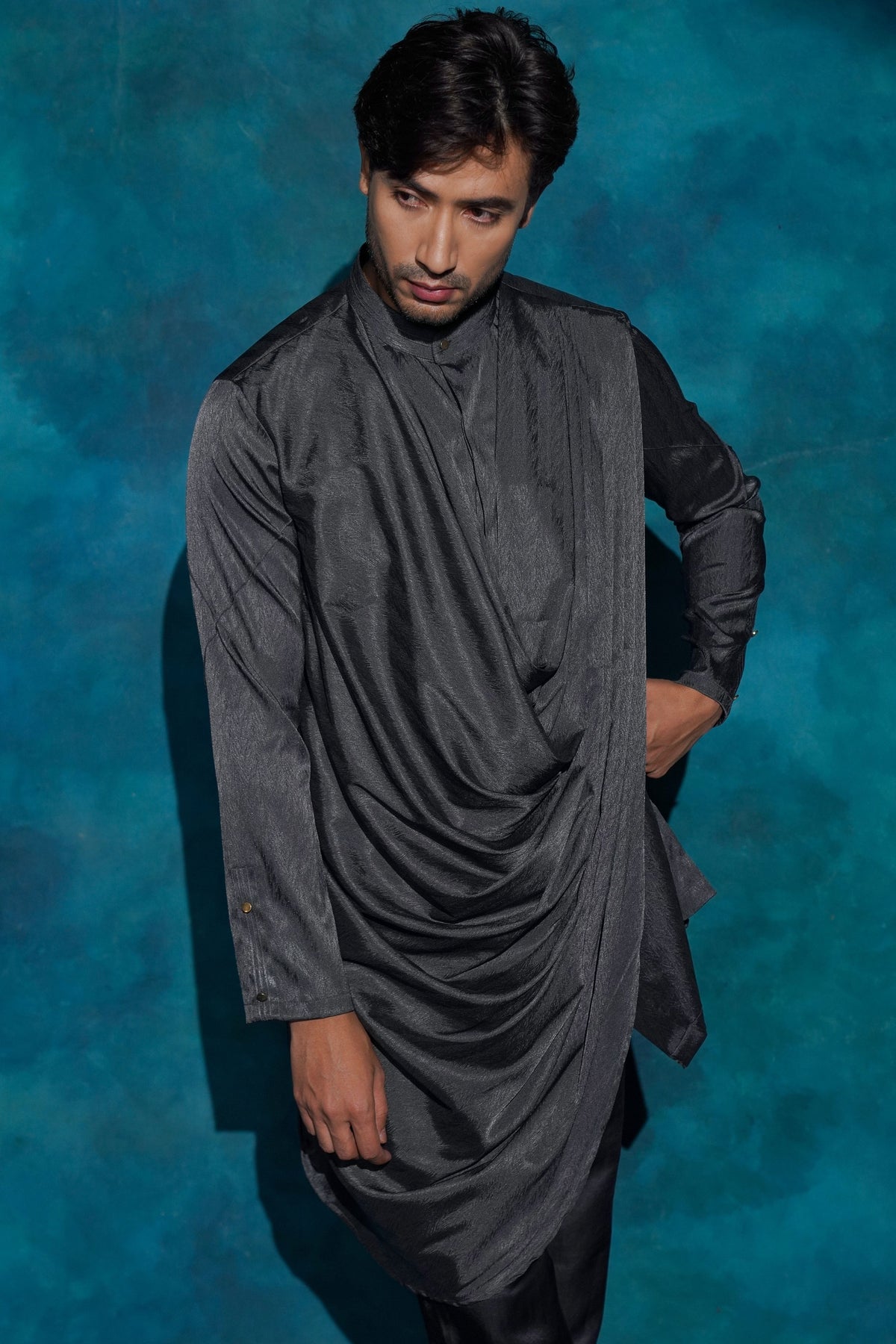 Charcoal Gray Drape Kurta Set
