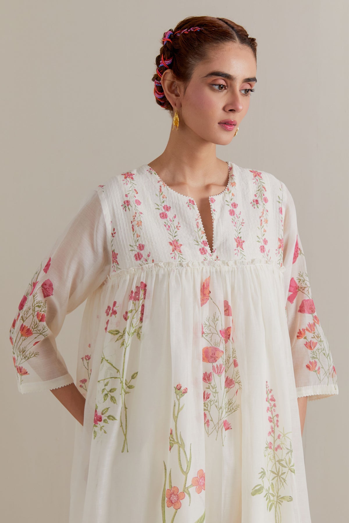 Pink Green Single Kurta Set