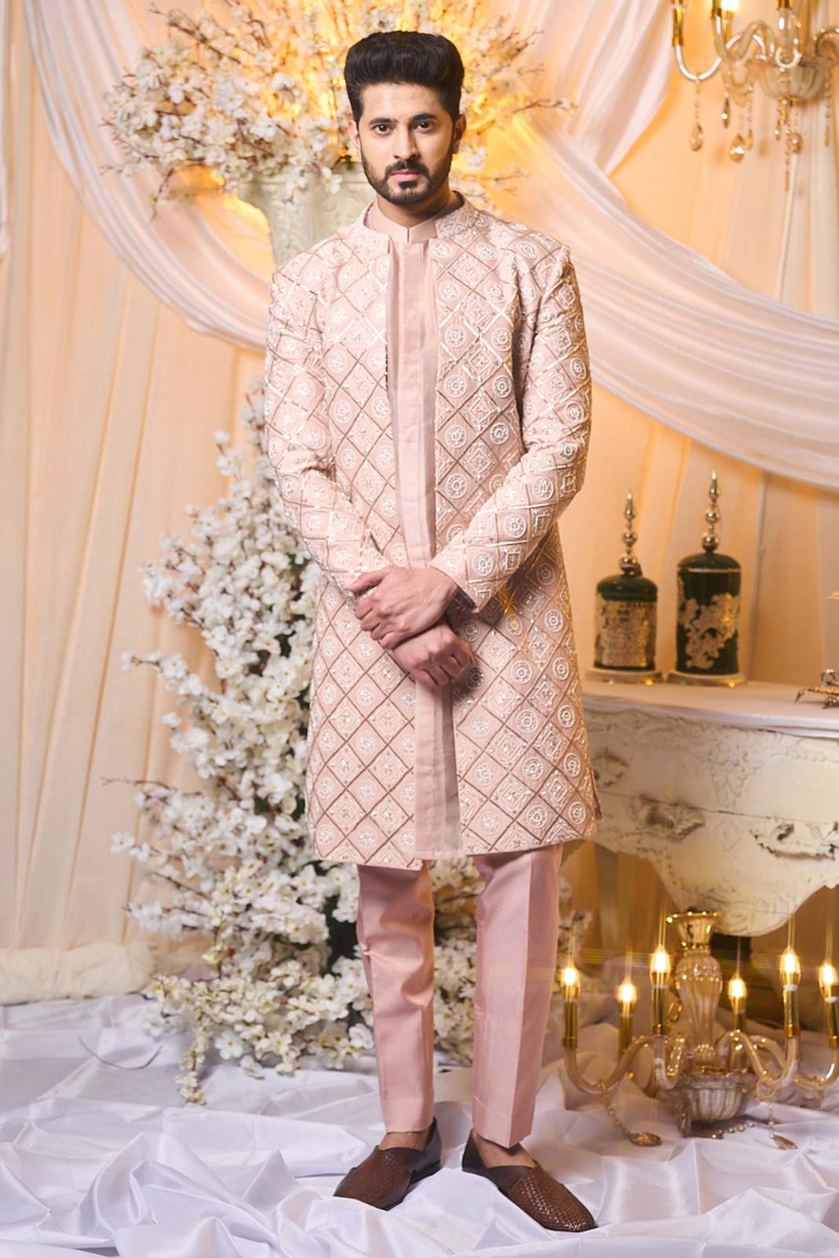 Salmon Nude Sherwani Set