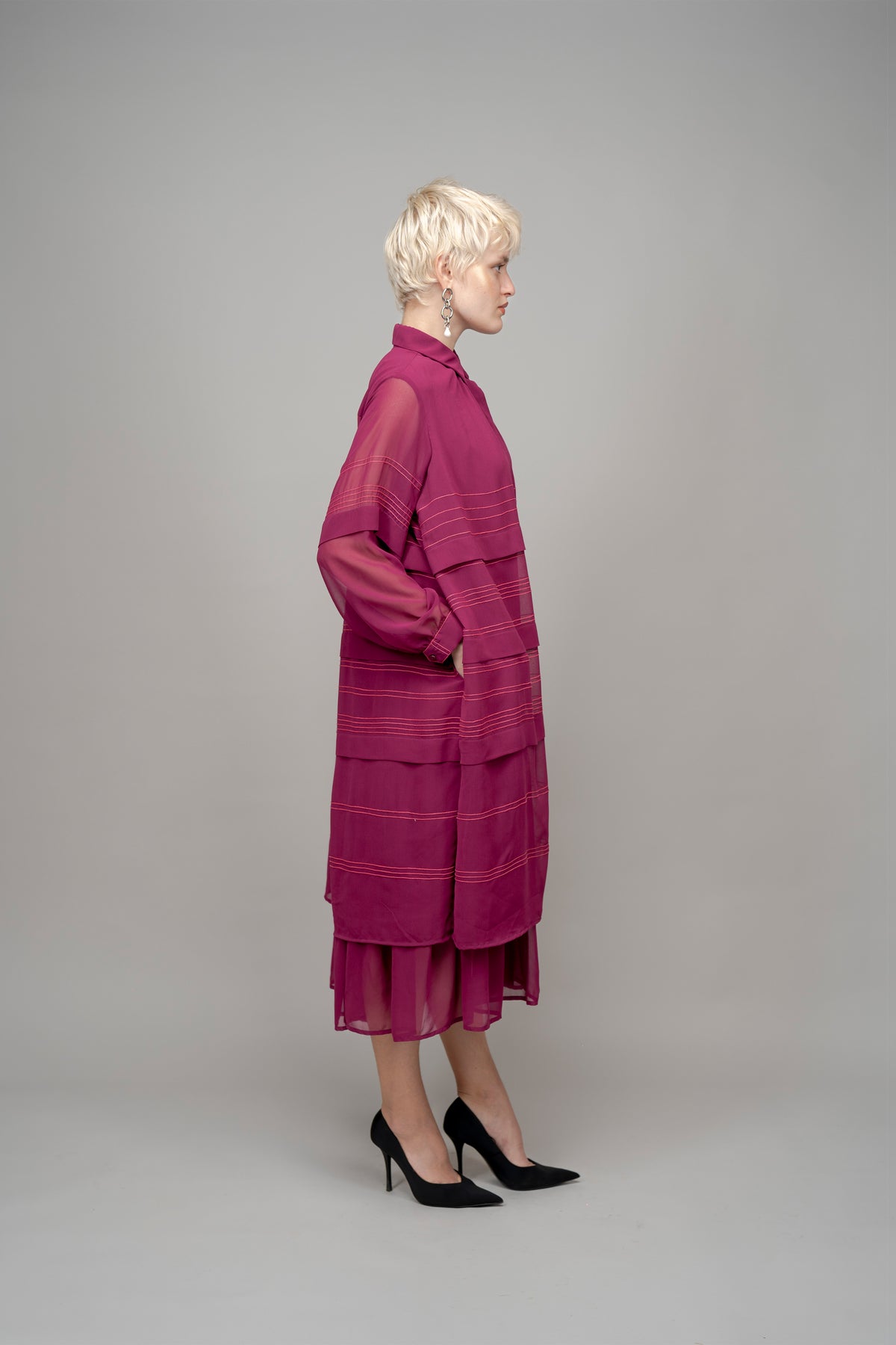 Pleated Fence Plum Dress