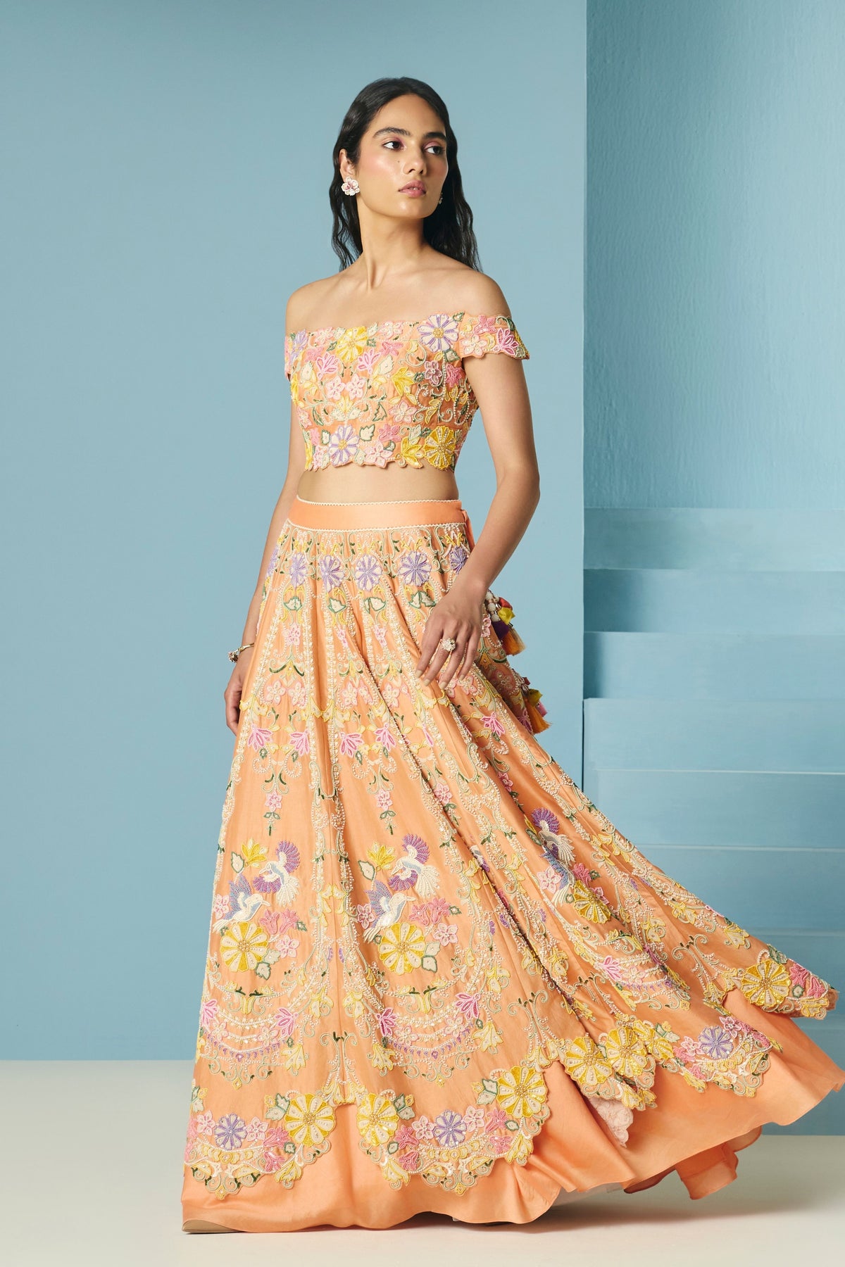 Orange Contrast Cordwork Lehenga