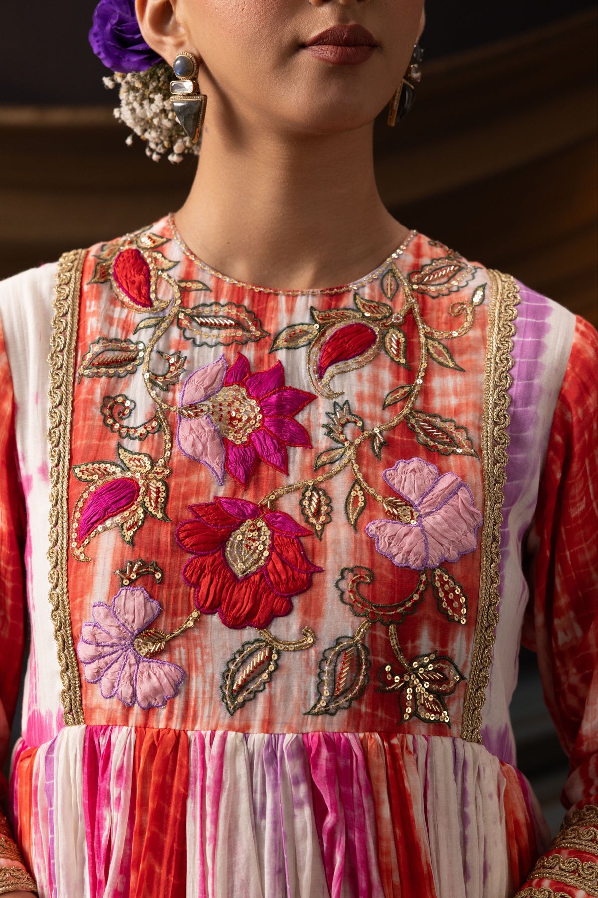 Red Pink Tie Dye Tunic Set