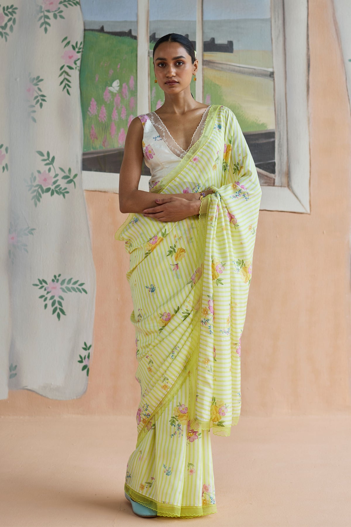 Serene Flora Mulberry Silk Sari