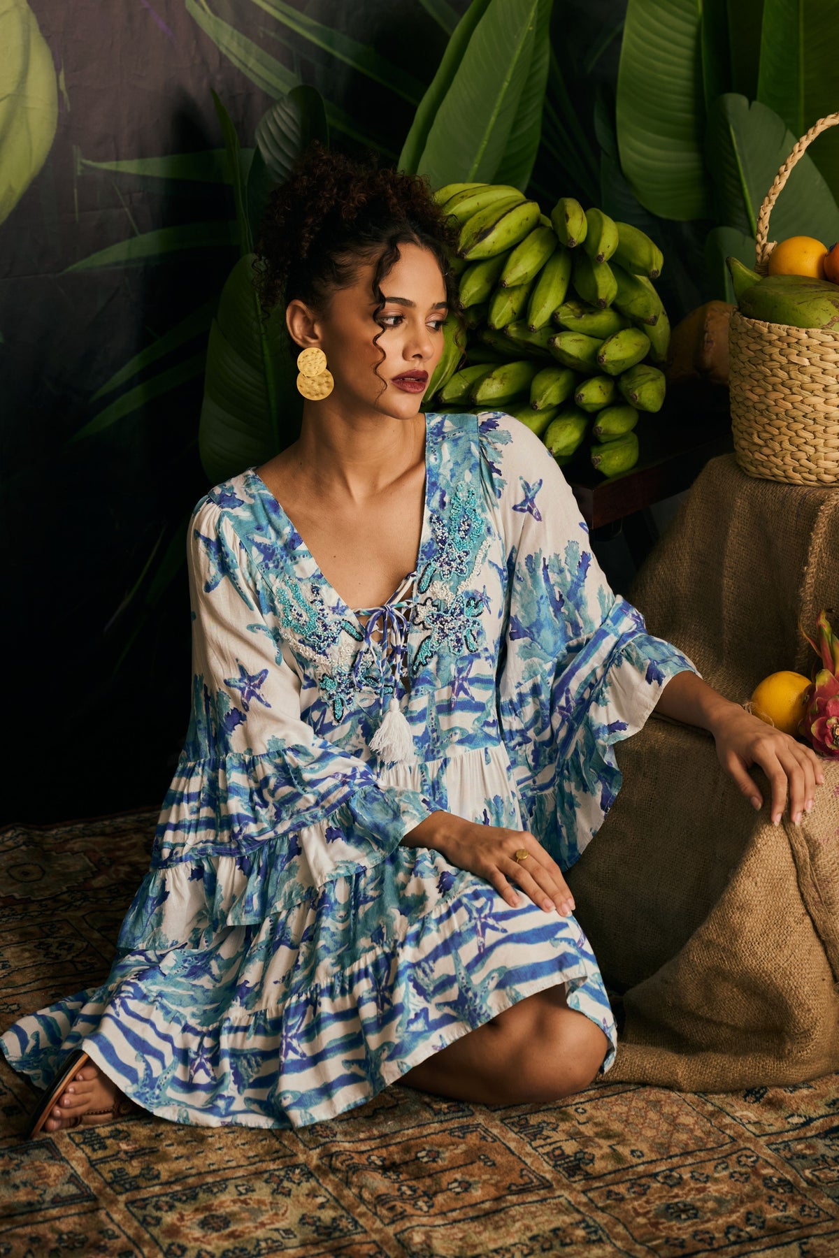 Blue Floral Midi Dress