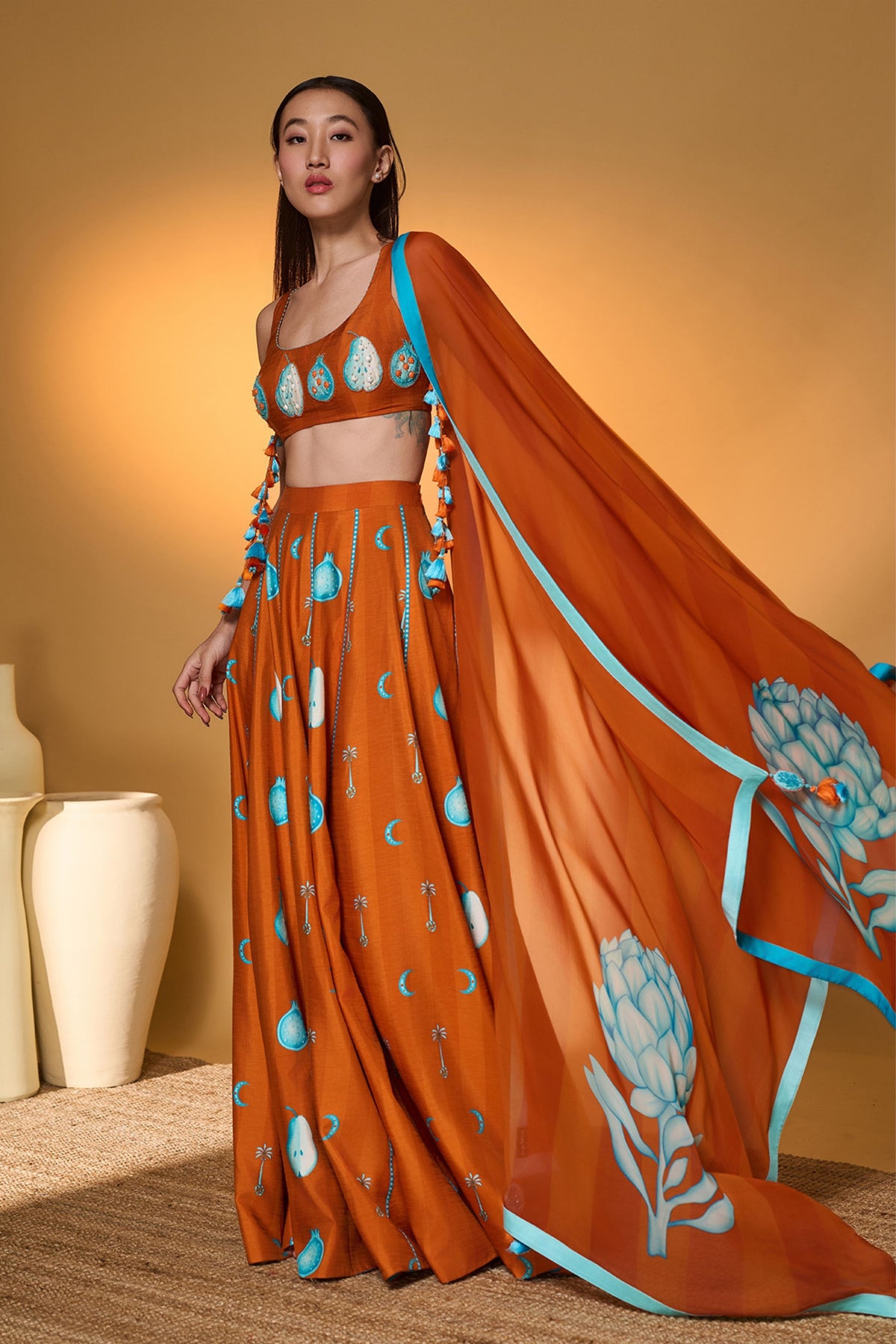 Saffron Sky Striped Lehenga Set