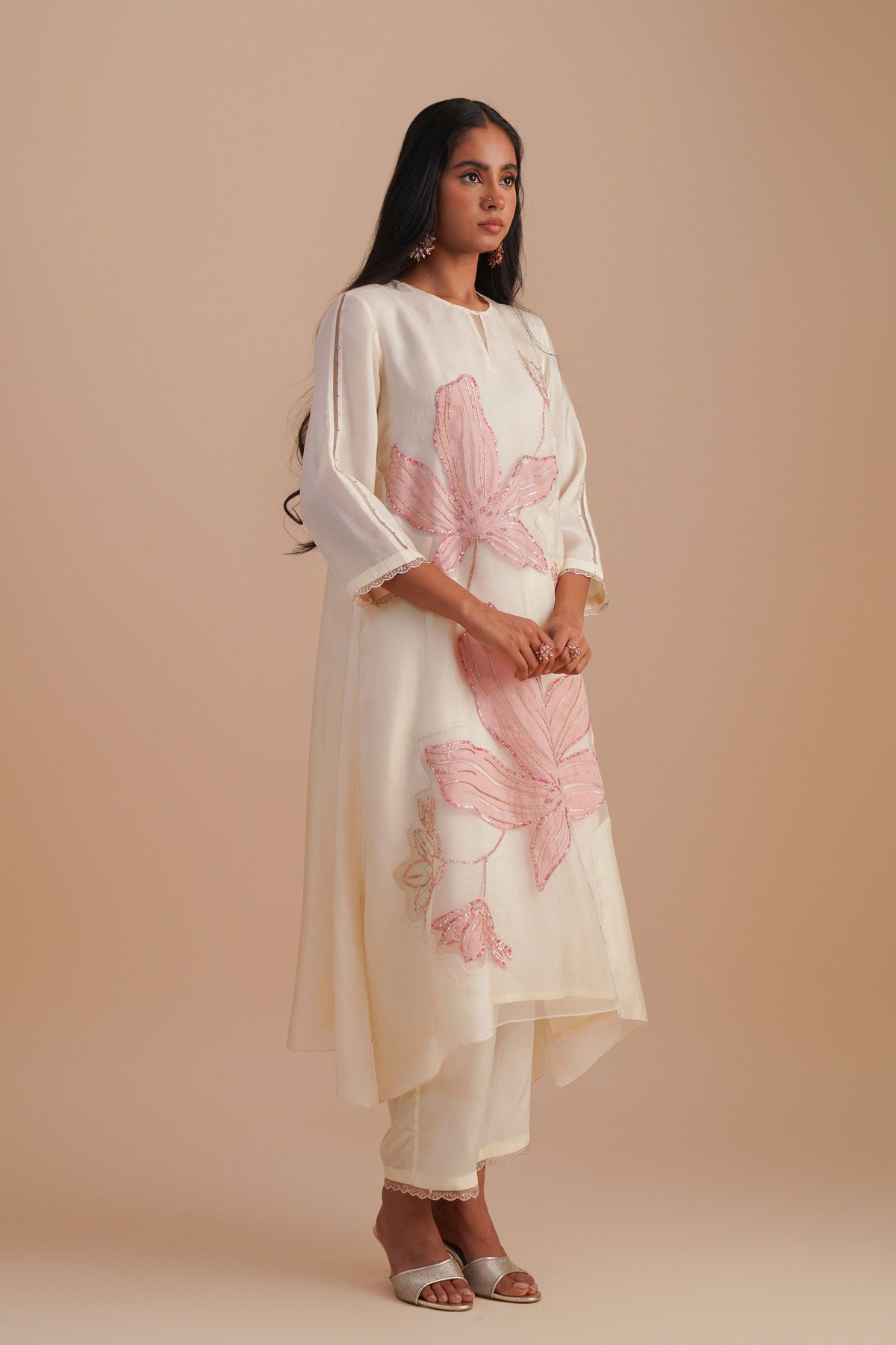 Organza Ecru Kurta Set