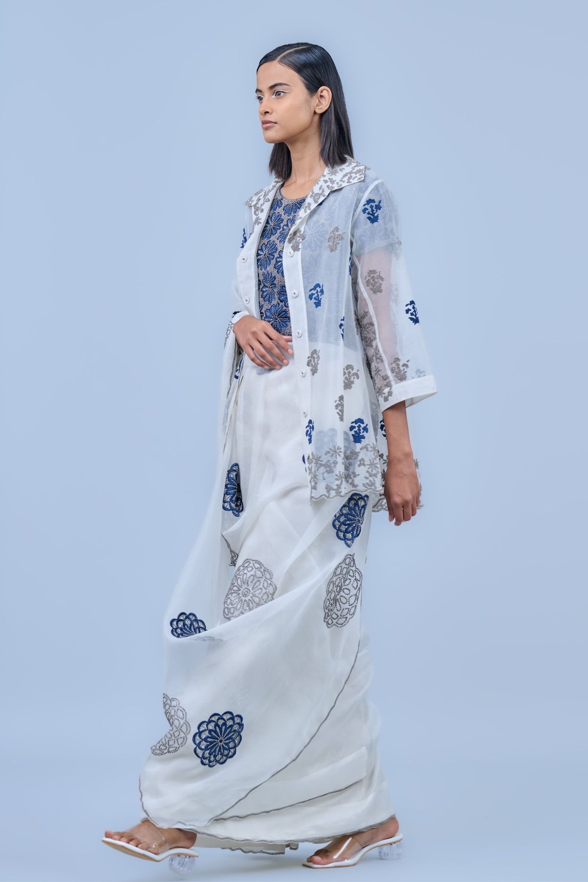 Ecru Organza Threadwork Jacket