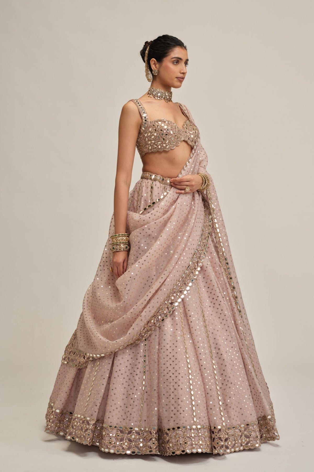 Ash Pink Sequins Lehenga Set