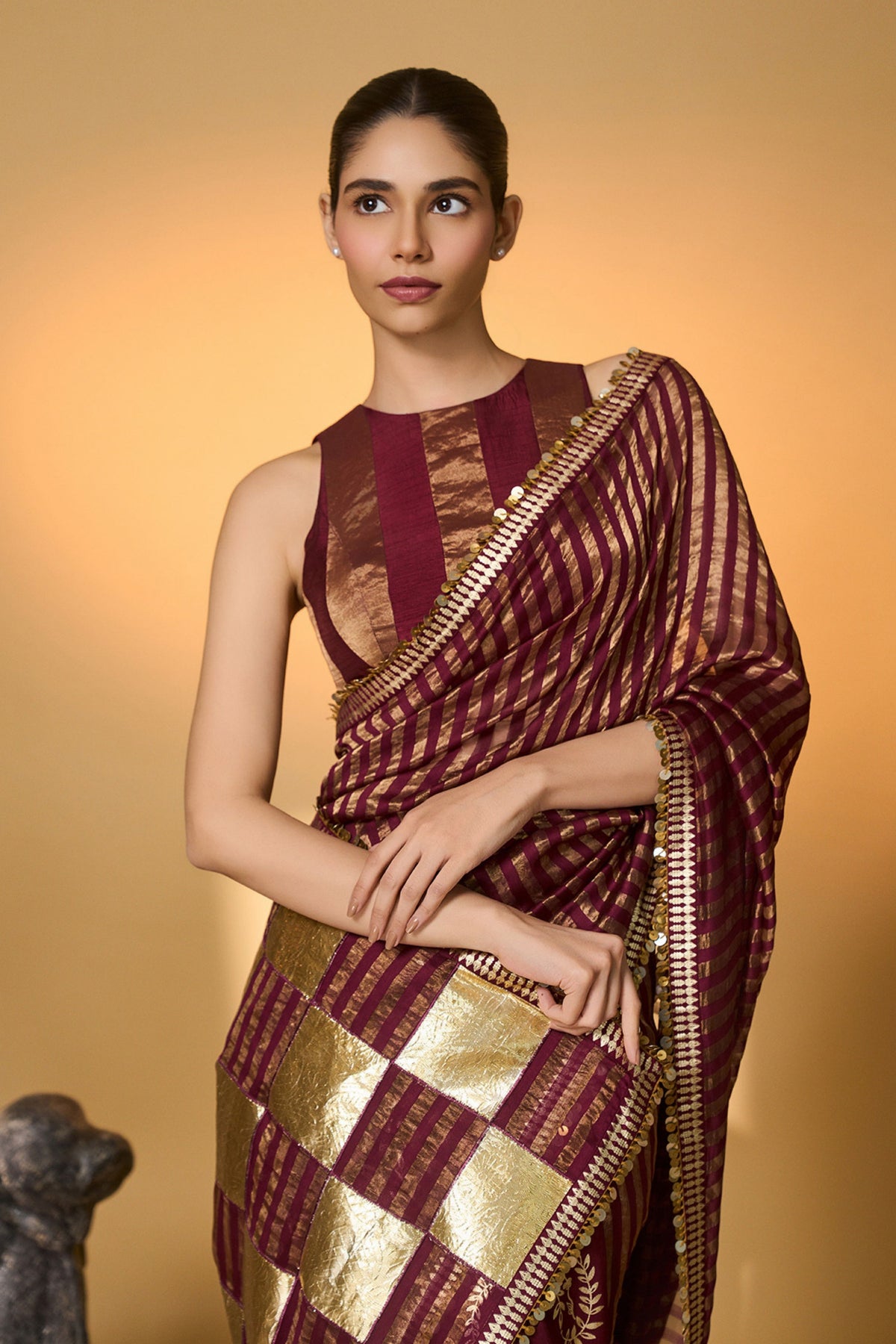 Olive Corncrest Gota Saree