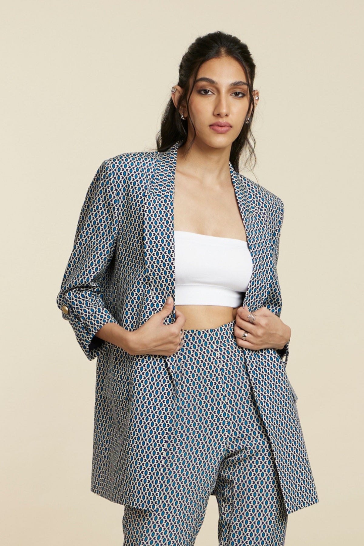 Blue Boho Stripe Blazer Set