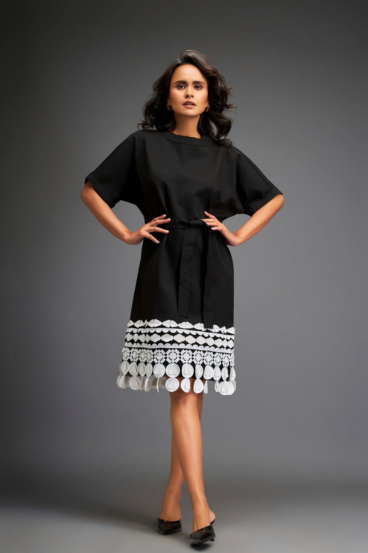 Black Belted Waist Dress