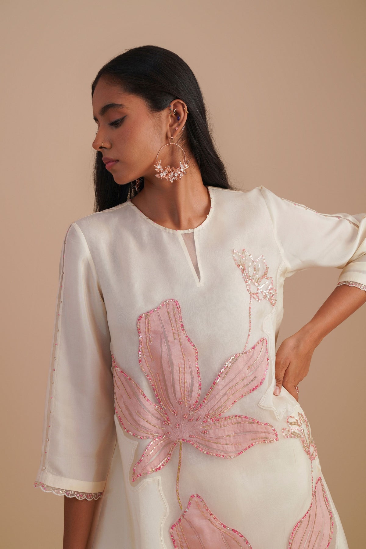Organza Ecru Kurta Set