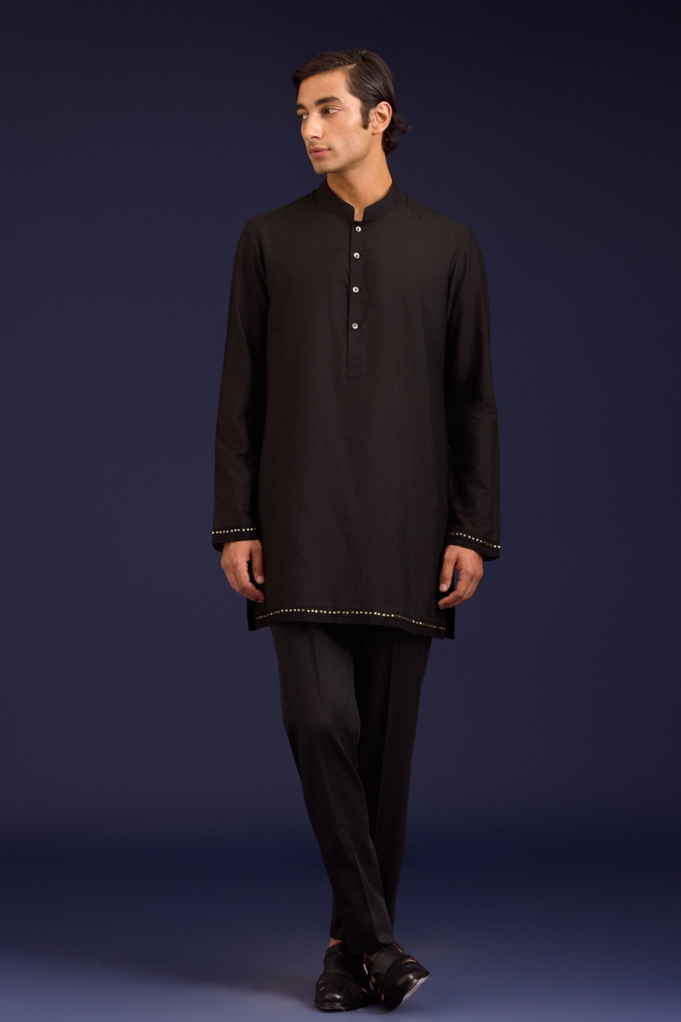 Black Linen Mirror Bundi Set - Devnaagri Menswear - Elahe